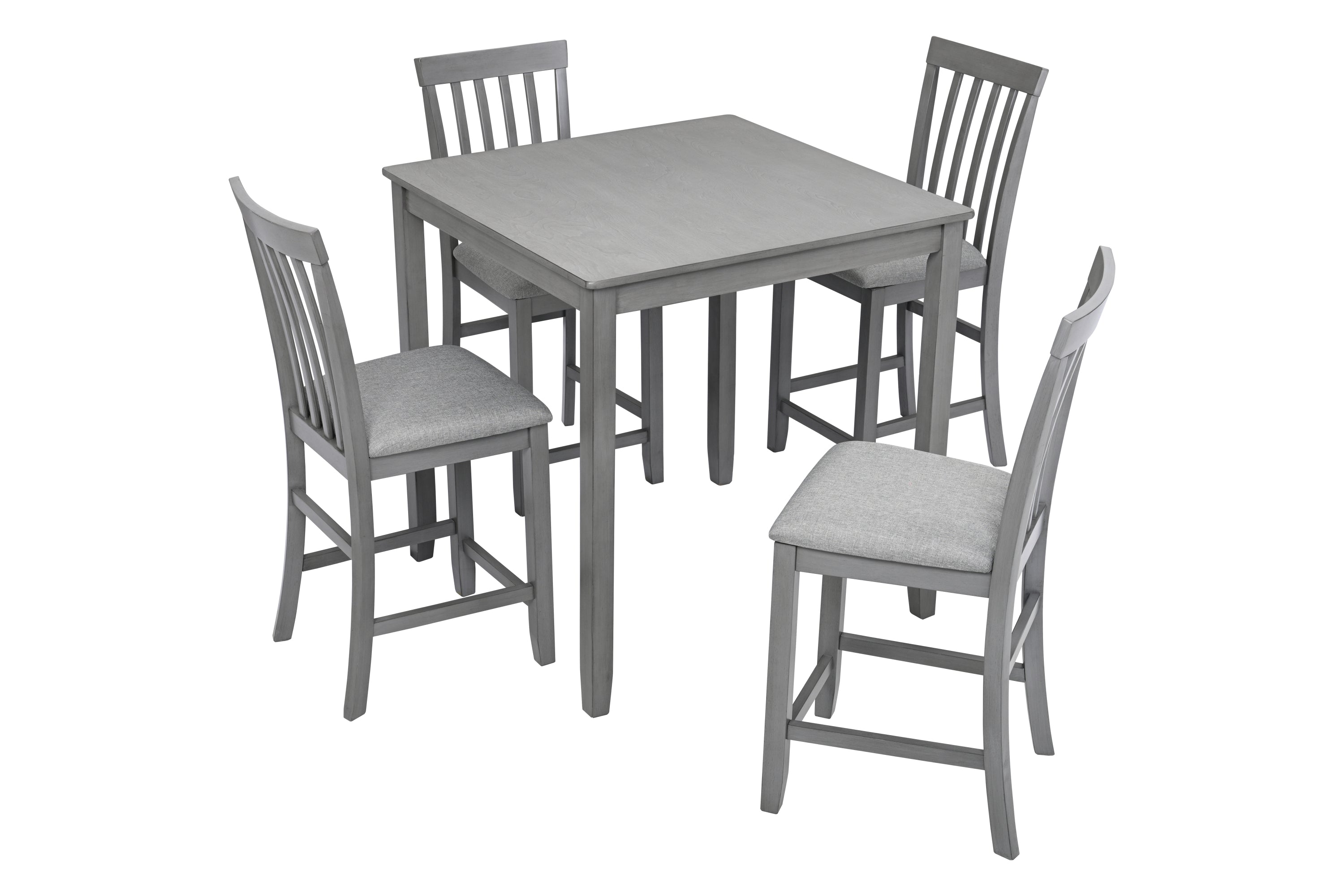 5 Piece Dining Table Set, Wooden Dining Square Table Set for 4, Counter Height Kitchen Table Set with Square Table and 4 Upholstered Chairs for Small Space, Gray