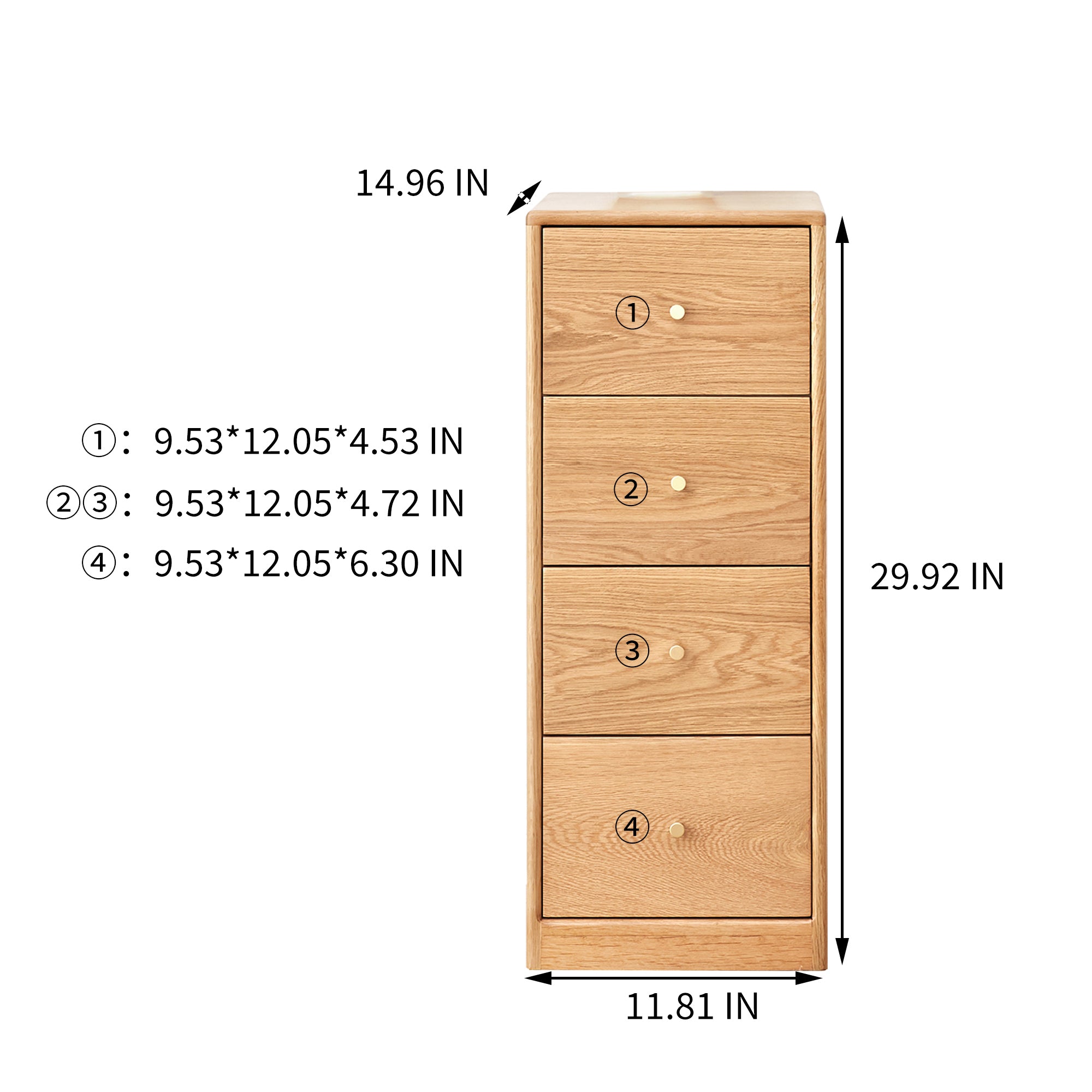 11.81" Solid Wood Storage Cabinet for Living Room - Free-Standing Corner Cabinets with Four Drawers