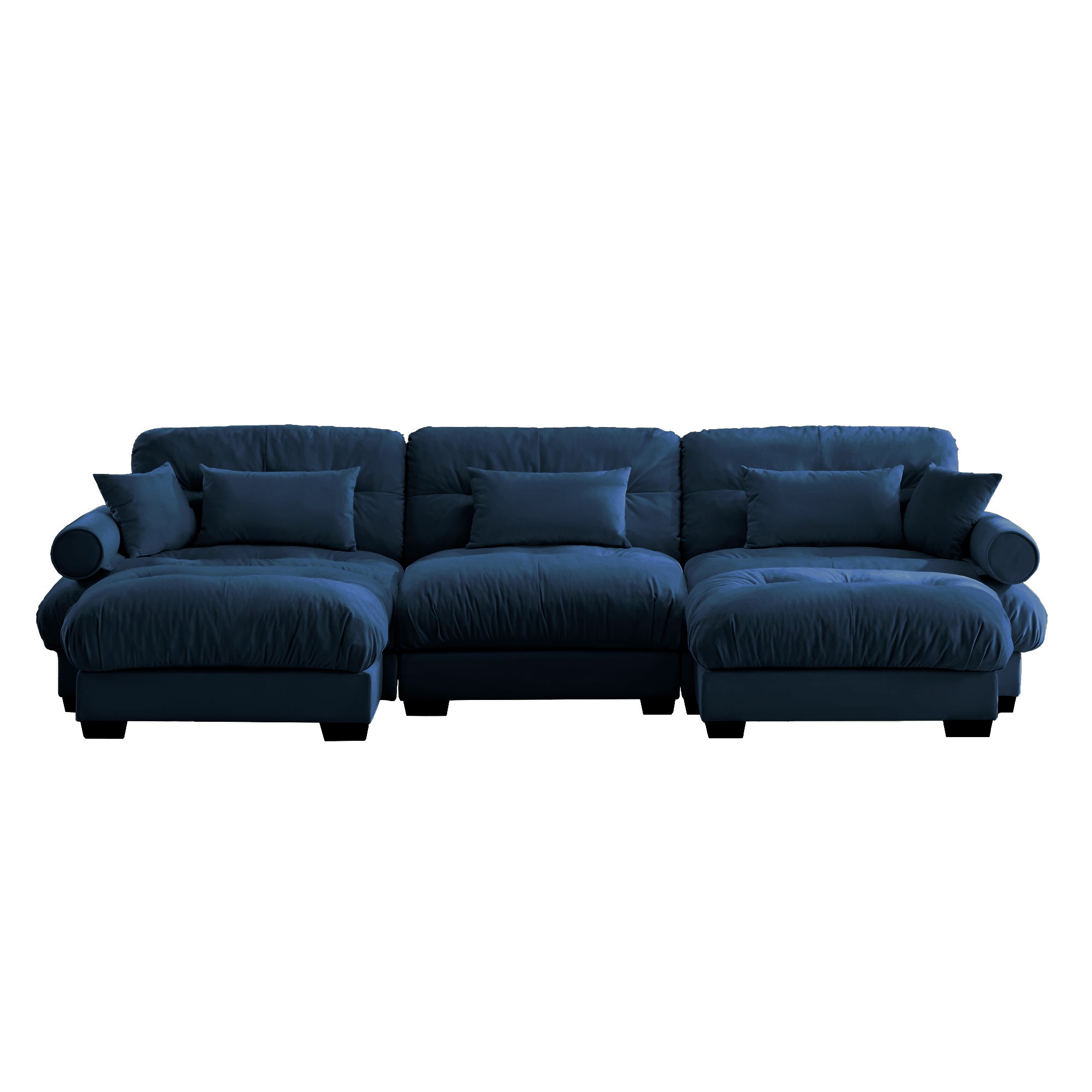 U-Shaped Modular Sectional Sofa with Movable Ottomans, Modern 3-Seater Corner Couch with Pillows and Bolstered Armrests, Blue