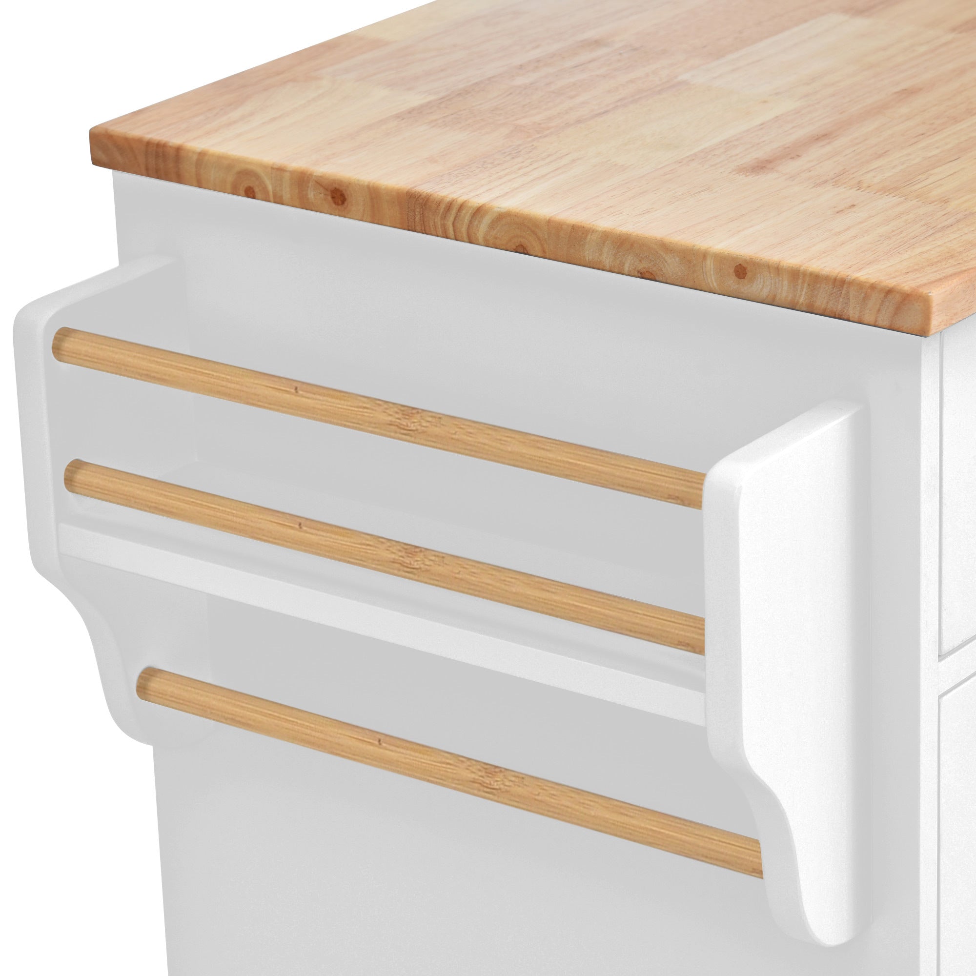 53" Kitchen cart with Rubber wood desktop rolling mobile kitchen island with storage and 5 draws, White