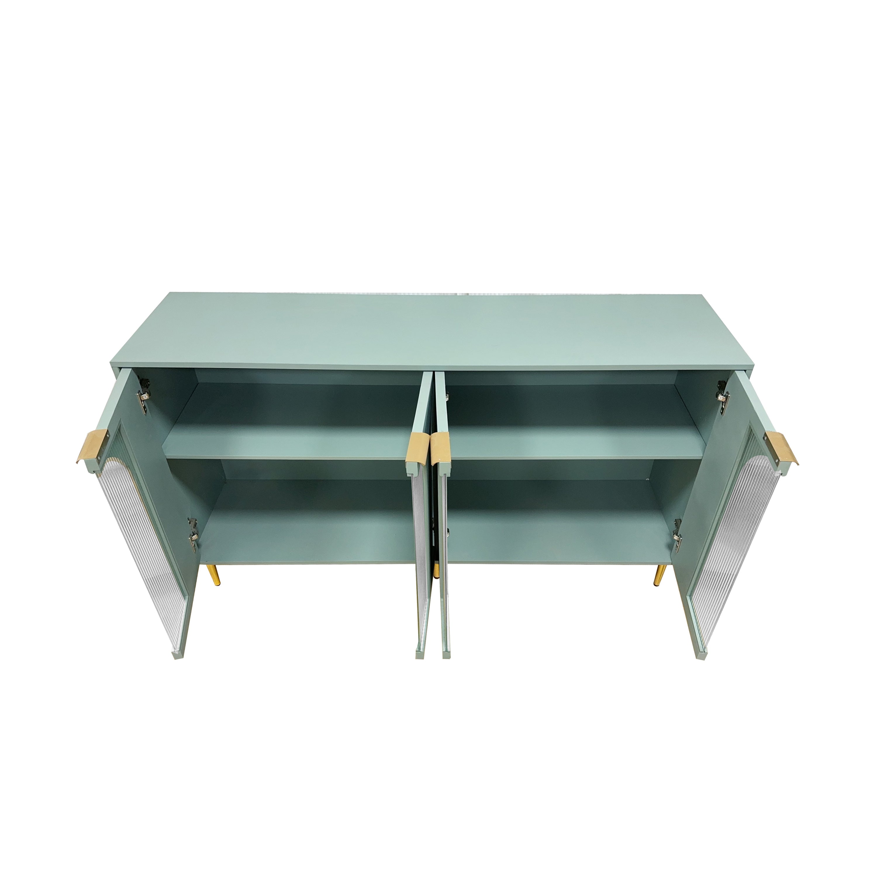 Accent Cabinet Lacquered Wooden Cabinet with 4 Glass Doors Sideboard Buffet Server Cabinet Storage Cabinet, for Living Room, Entryway, Hallway, Office, Kitchen and Dining Room, Mint Green