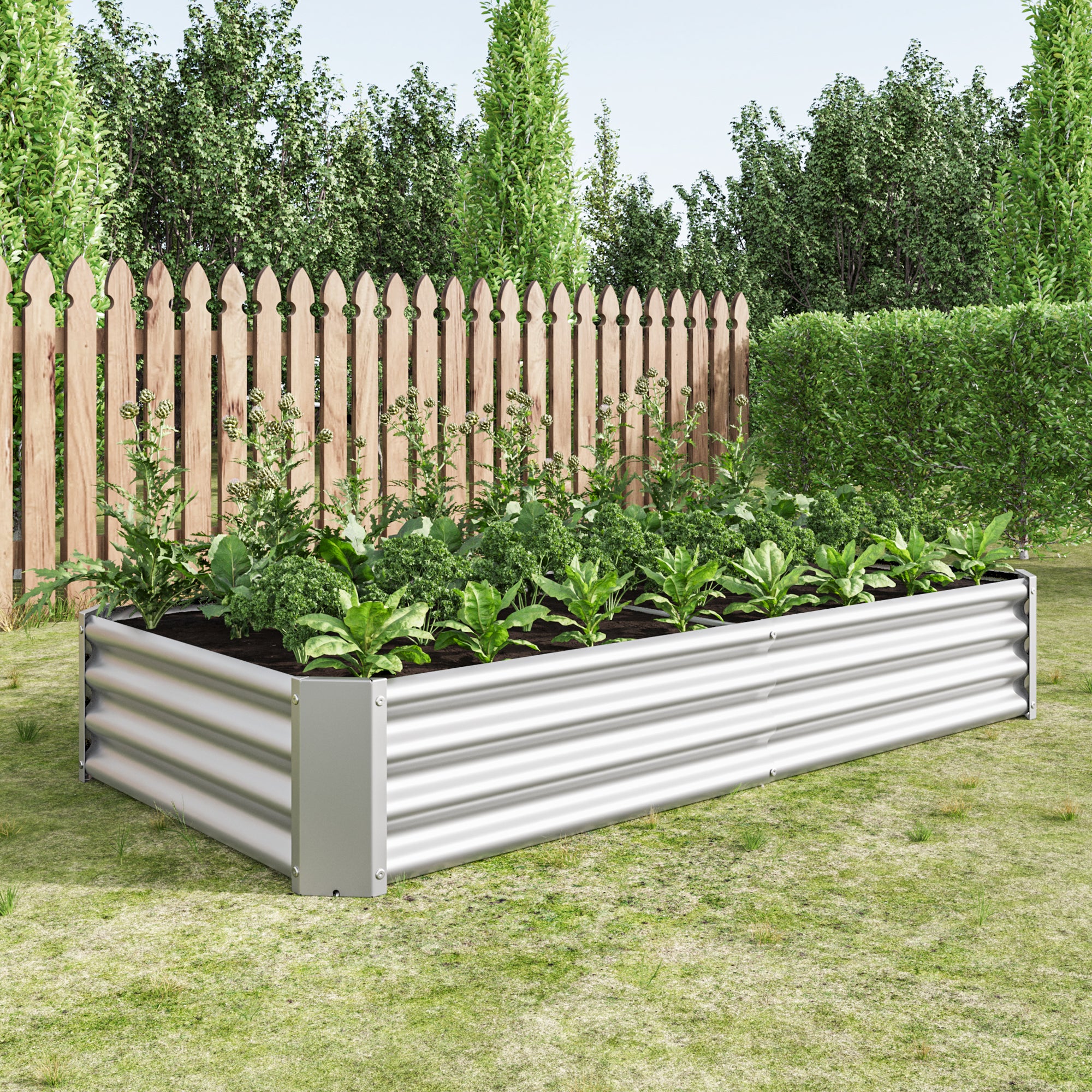 Raised Garden Bed Outdoor, 6×3×1ft , Metal Raised  Rectangle Planter Beds for Plants, Vegetables, and Flowers - Silver