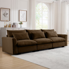 3 Seater Deep Seat Couches for Living Room, Wide and Deep Seat Comfy Living Roo Sofas with 3 Waist Pillows, Brown Corduroy