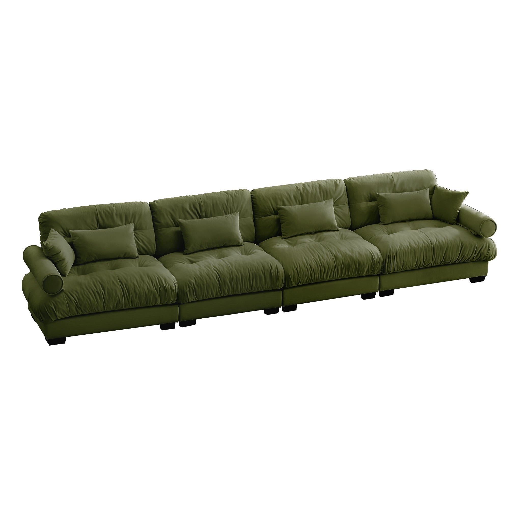 Oversized 4-Seater Velvet Sectional Sofa with Ottoman, Deep Seat Cloud Couch for Living Room, Oliver green