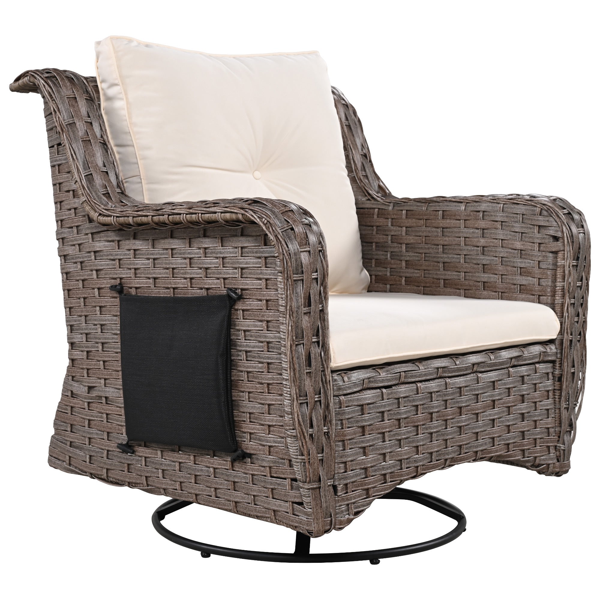 K&K 5 Pieces Outdoor Patio Furniture Set with Pet House Cool Bar and Retractable Side Tray, Rattan Wicker Patio Swivel Rocking Chairs Set of 2 with Ottomans for Backyard, Porch, Balcony, Beige