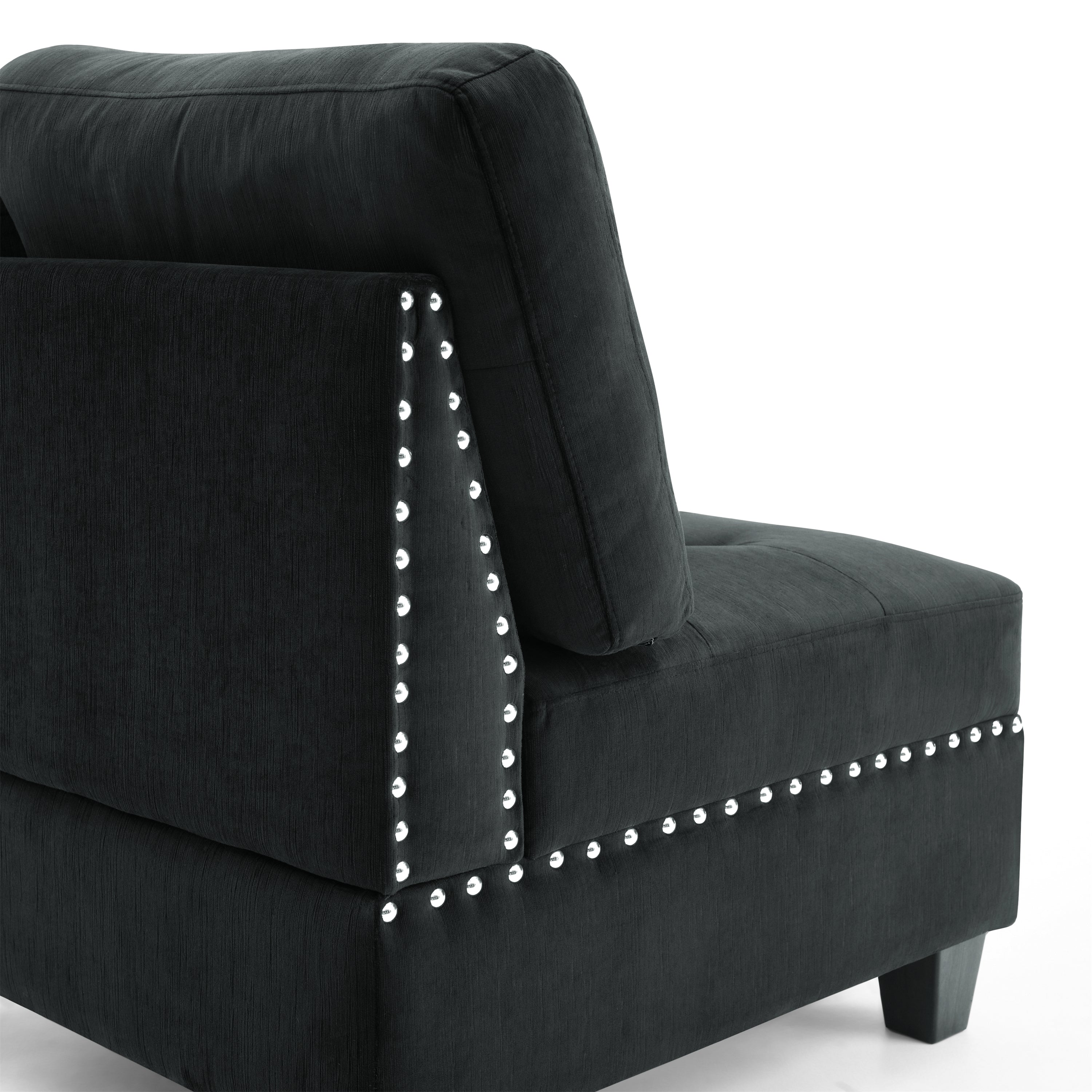 L shape Modular Sectional Sofa,DIY Combination,includes Three Single Chair ,Two Corner and Two Ottoman,Black Velvet.