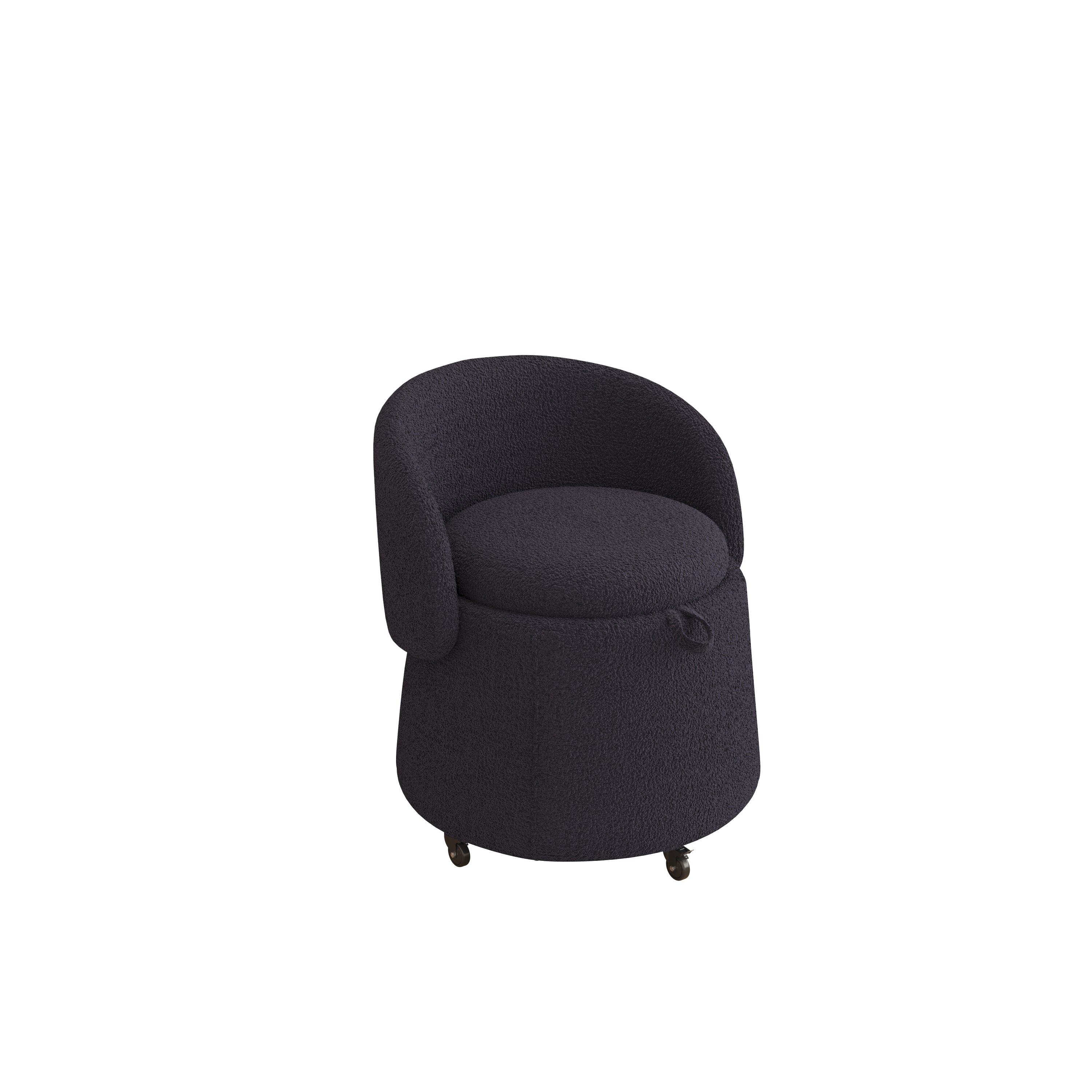 23" Movable Black Storage Chair - Multi-Functional Design in Teddy Fleece for Stylish Bedroom & Living Room