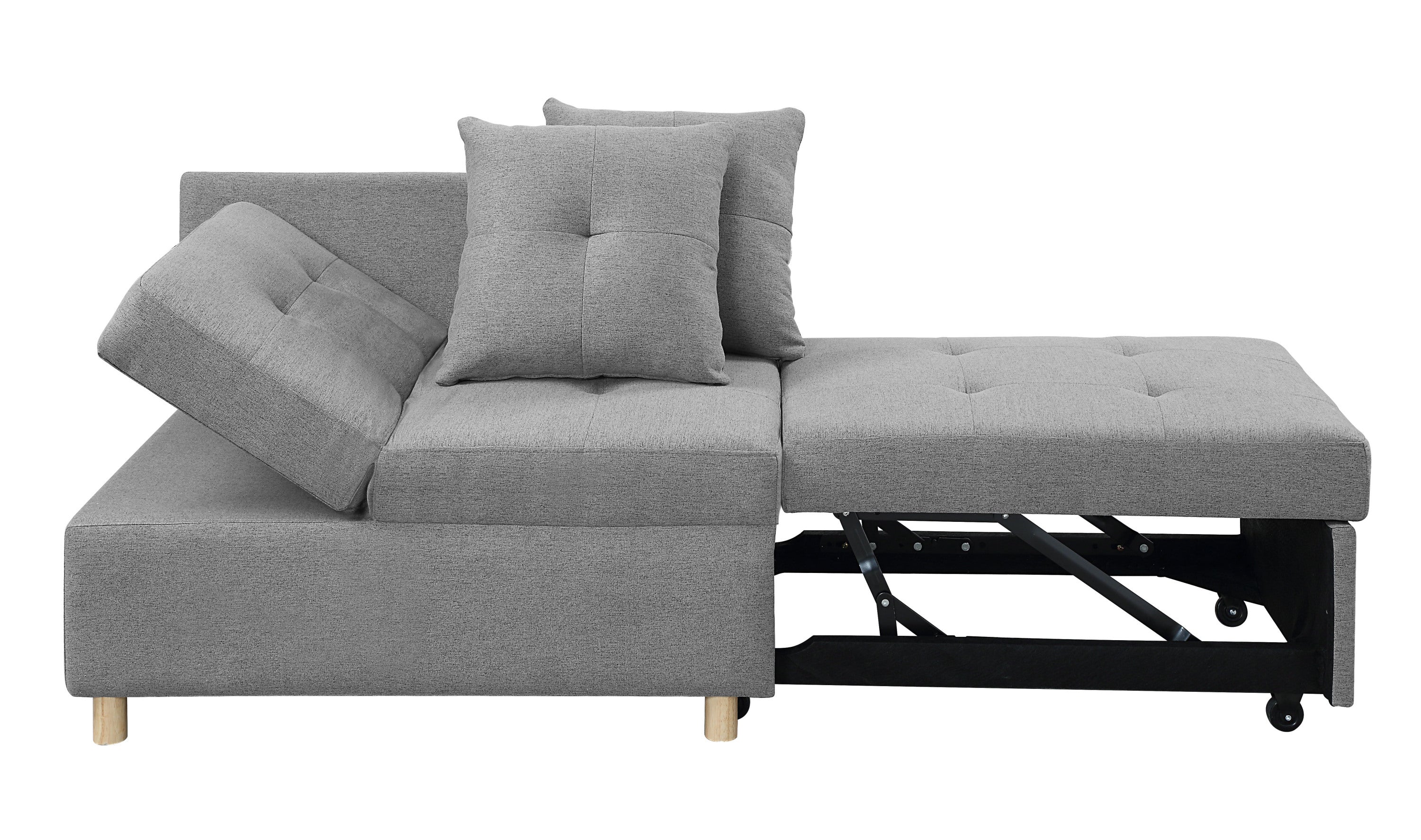 4-in-1 Convertible Sofas & Couches, Single Extendable Sofa with 6 Position Adjustable Back, Sofa Bed with 2 Pillows, Gray