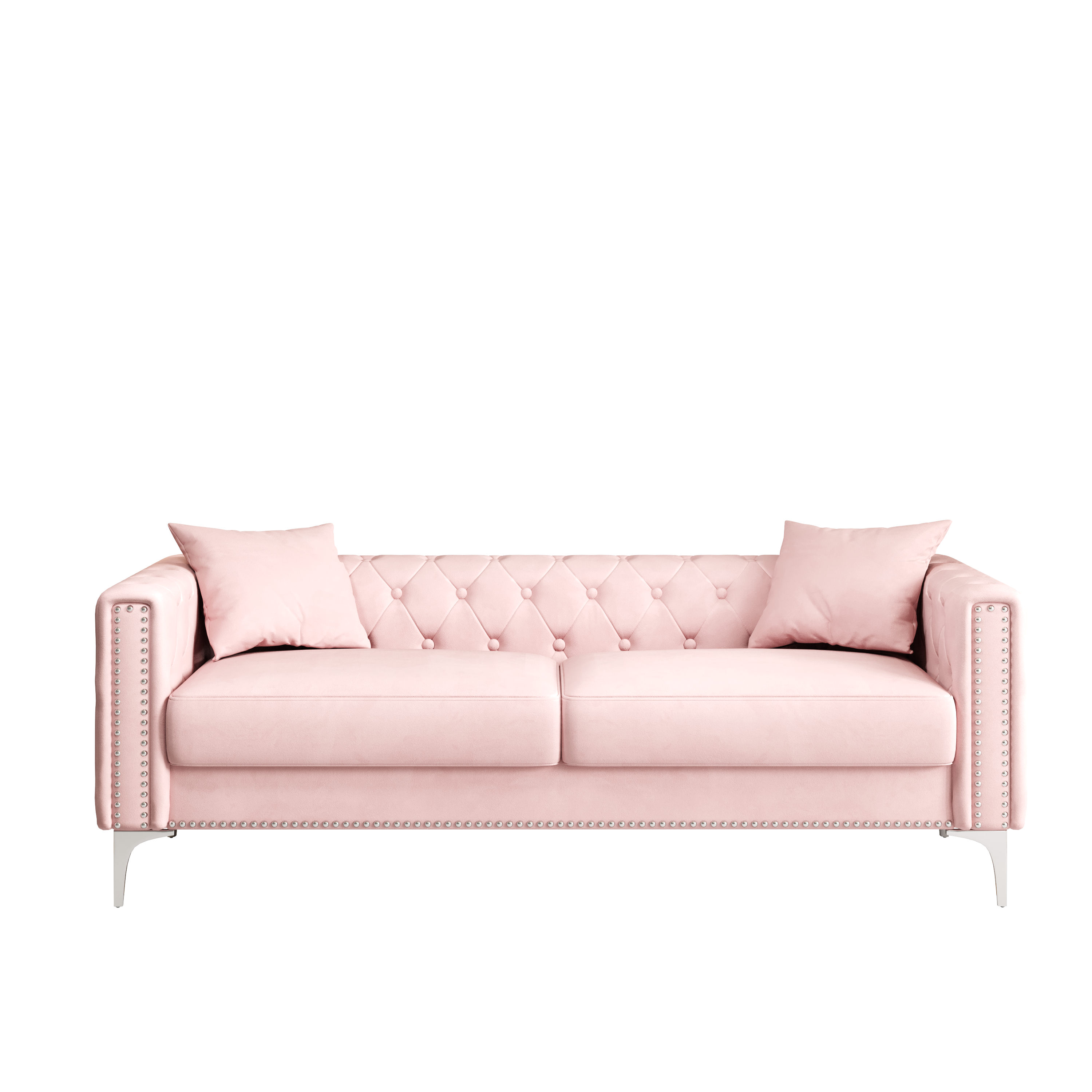 83" Pink Velvet 3-Seater Sofa with 2 Comfy Pillows - Perfect Design for Your Home