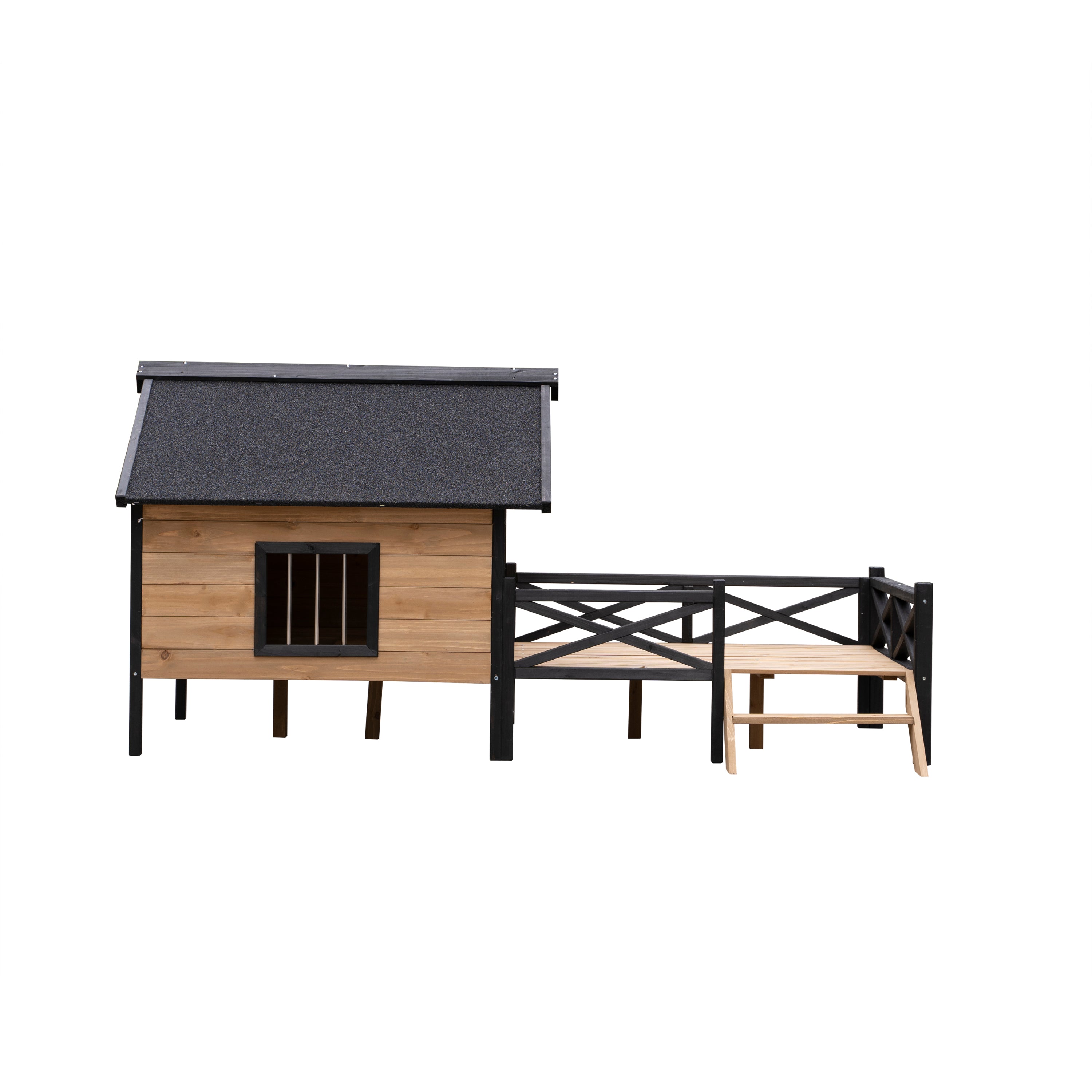 Large Wooden Dog Kennel with Porch, Outdoor Cabin House for Medium & Large Dogs