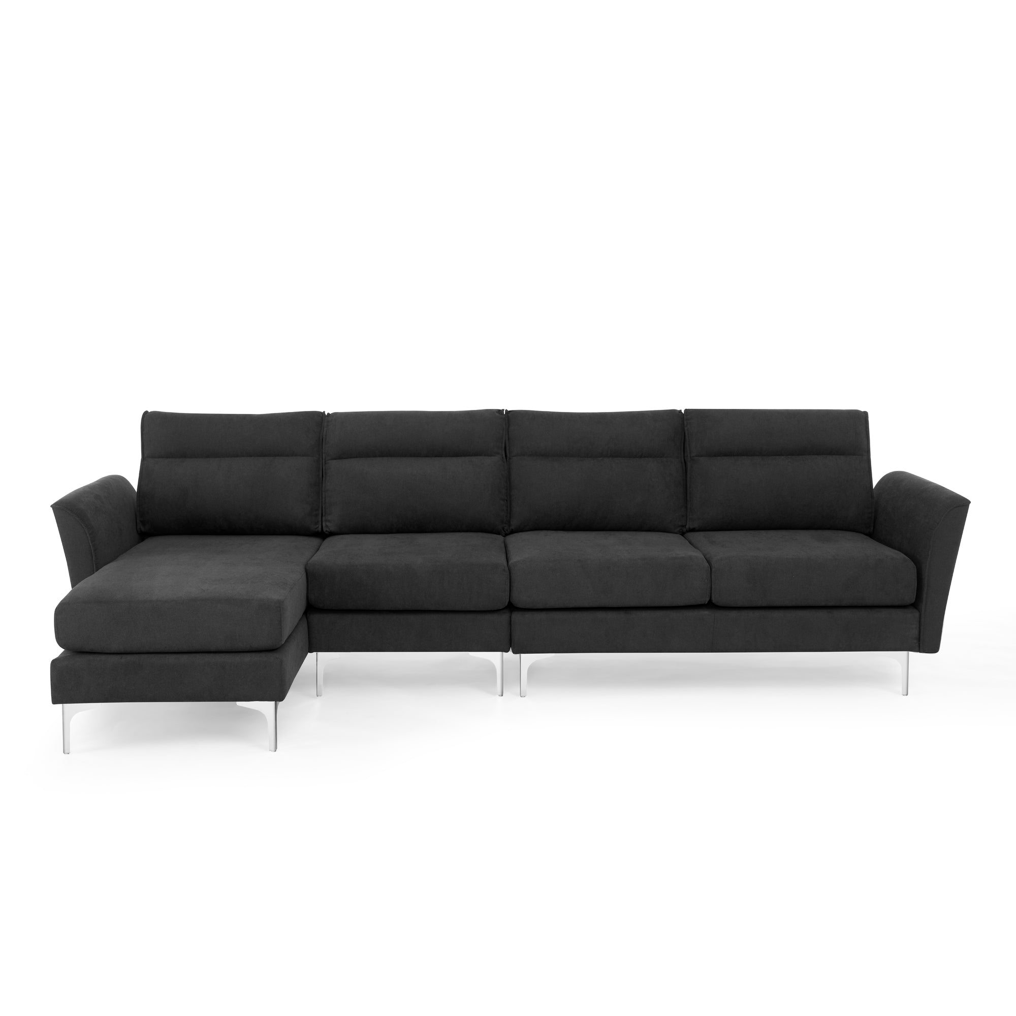 Modern Sofa 3-Seat Couch with Stainless Steel Trim and Metal Legs for Living Room,New package compression sofa technology,black