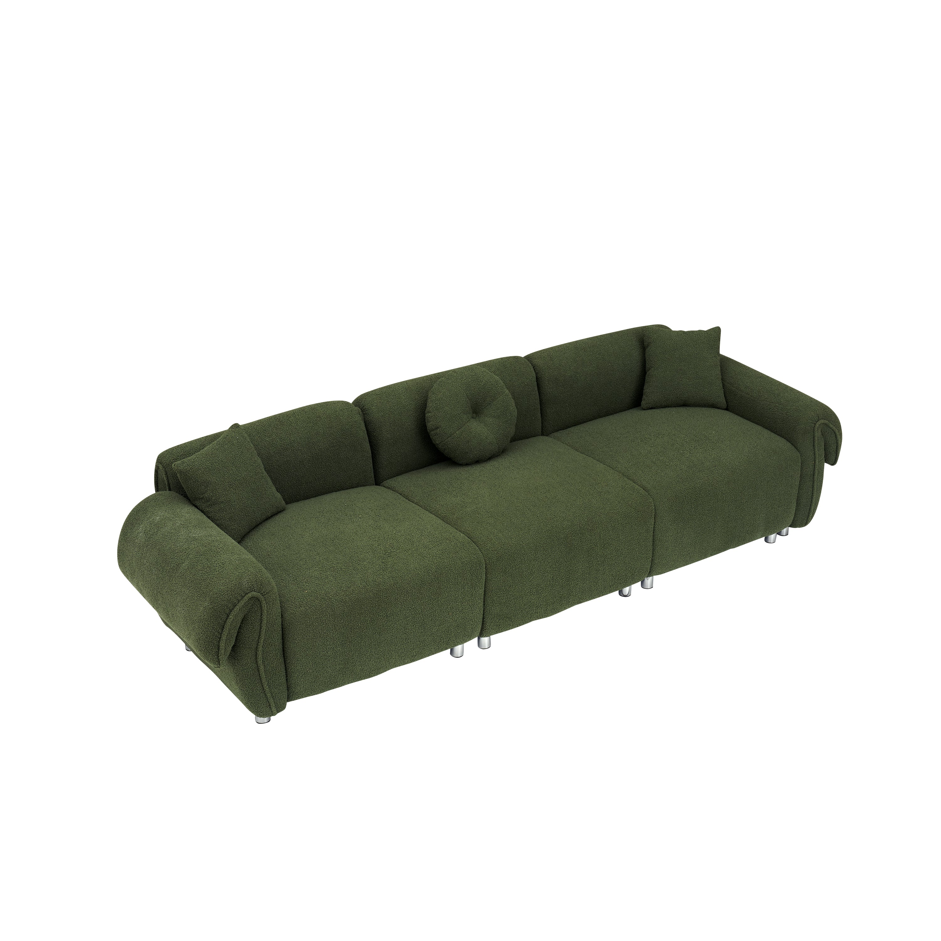 112 inches of green teddy velvet fabric, with 3 pillows, three-person sofa can be placed in the living room and other scenes Green teddy velvet fabric, with 3 pillows, three-person sofa can be placed