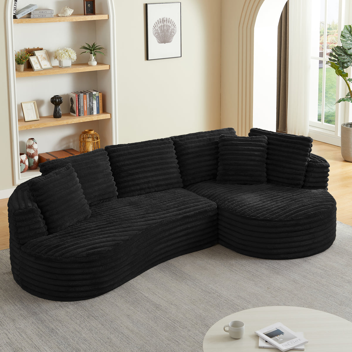 Modern Curved L-Shape Luxury Sectional Oversized Sofa: Minimalist Design, Comfy Sleeper Couch for Living Room, Apartment & Reception Spaces,No Assembly Required