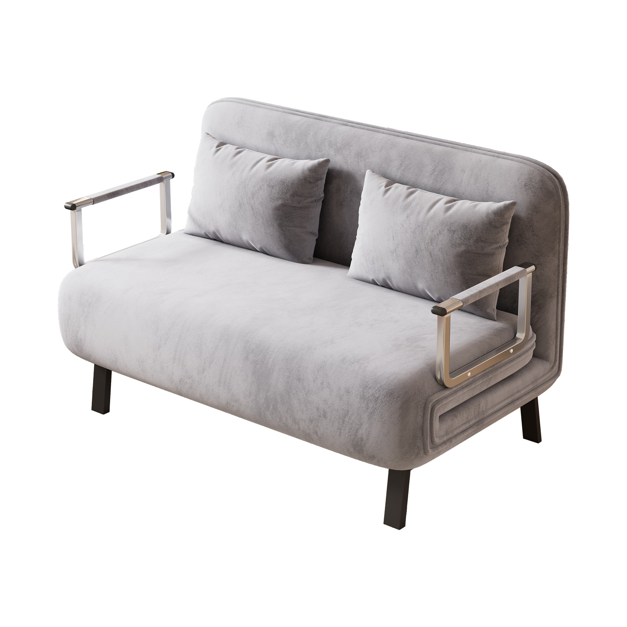 39″ Convertible Chair Bed, Tri-Fold Sofa Bed with Adjustable Backrest & Pillow, Leisure Chaise Lounge Couch with Sturdy Steel Frame for Home & Office, Comfortable Sleeper Chair Light grey Dutch velvet