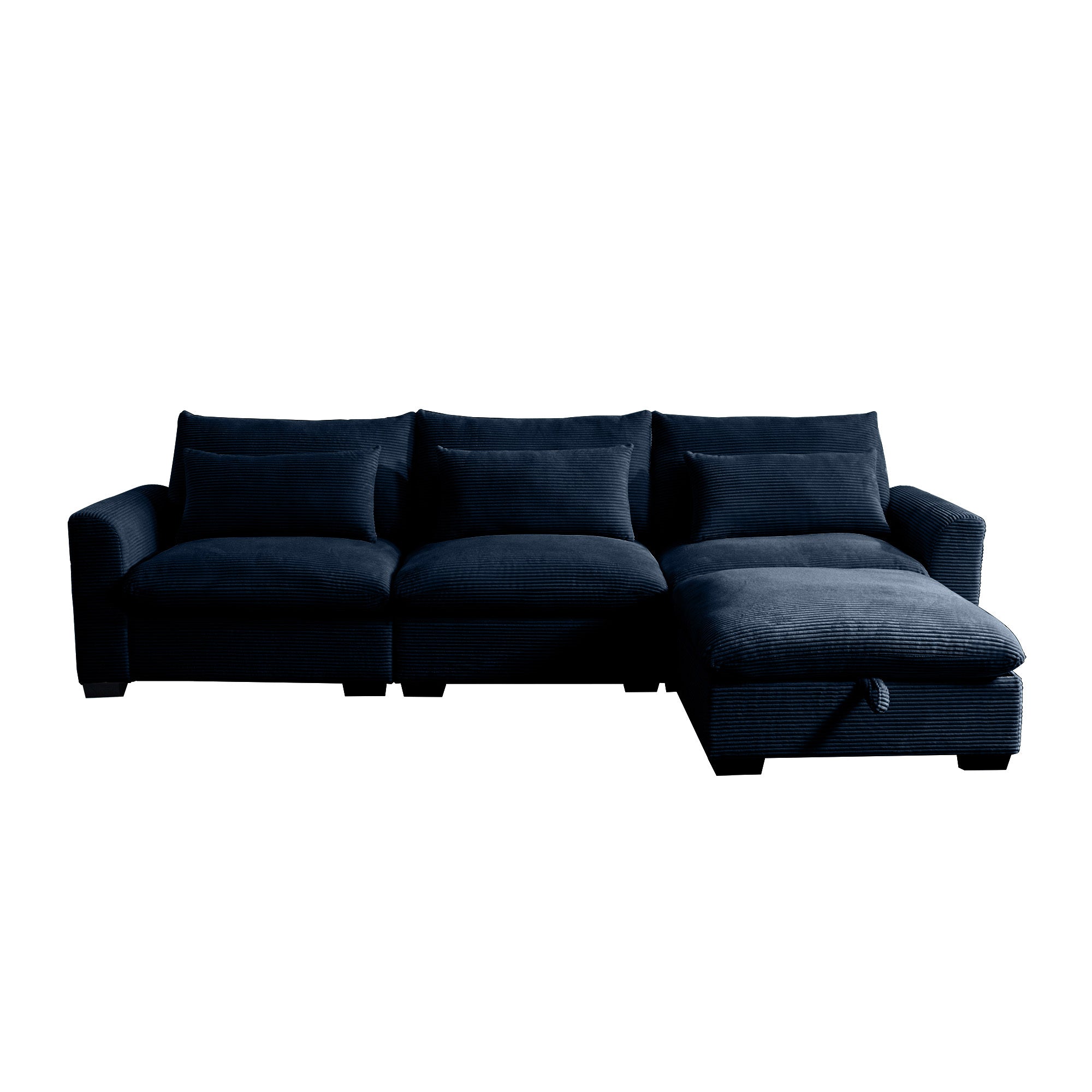 Corduroy Sectional Sofa,  L Shaped Couch with Storage Footstool and 3 Pillow, Sectional Couch for Living Room Apartment, Bule