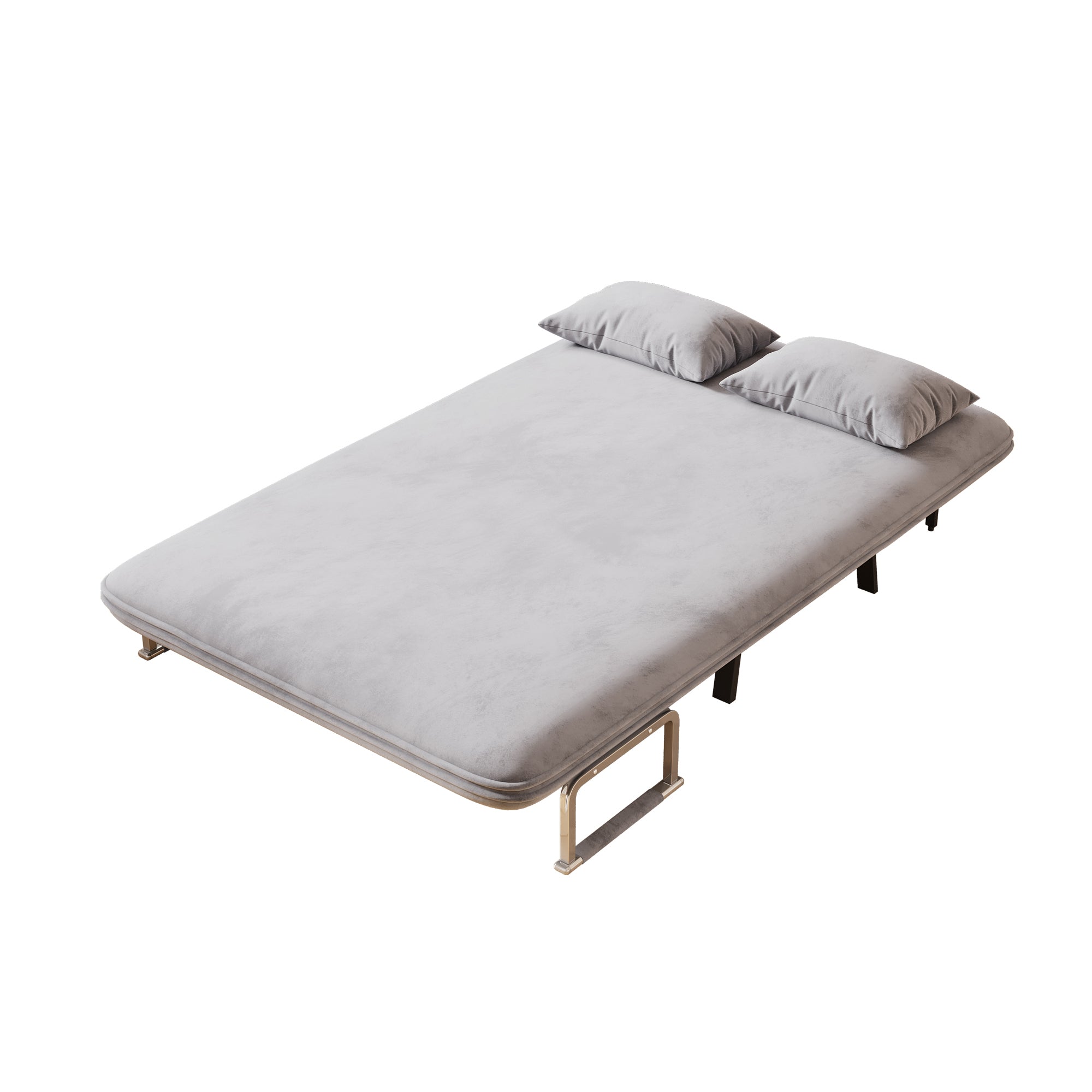 39″ Convertible Chair Bed, Tri-Fold Sofa Bed with Adjustable Backrest & Pillow, Leisure Chaise Lounge Couch with Sturdy Steel Frame for Home & Office, Comfortable Sleeper Chair Light grey Dutch velvet