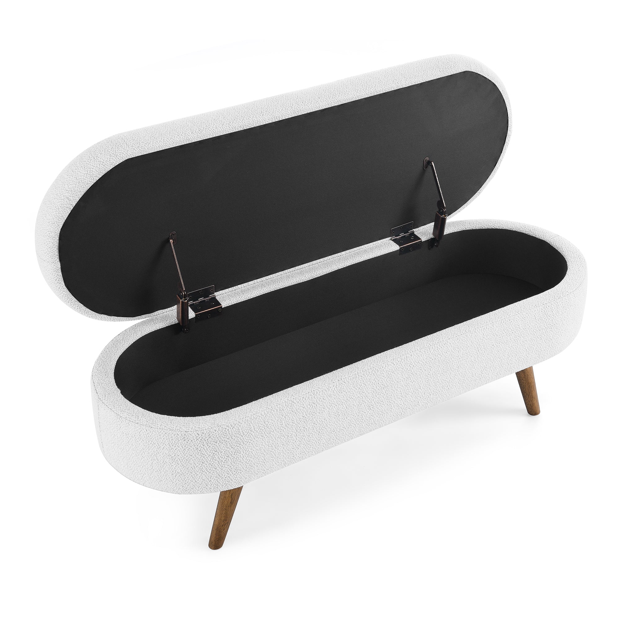 Ottoman Oval Storage Bench,Rubber Wood Legs,White(43.5"x16"x16")