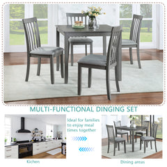 5 Piece Modern Dining Set, Square Wooden Dining Table with 4 Upholstered Chairs for Kitchen, Dining Room, Gray