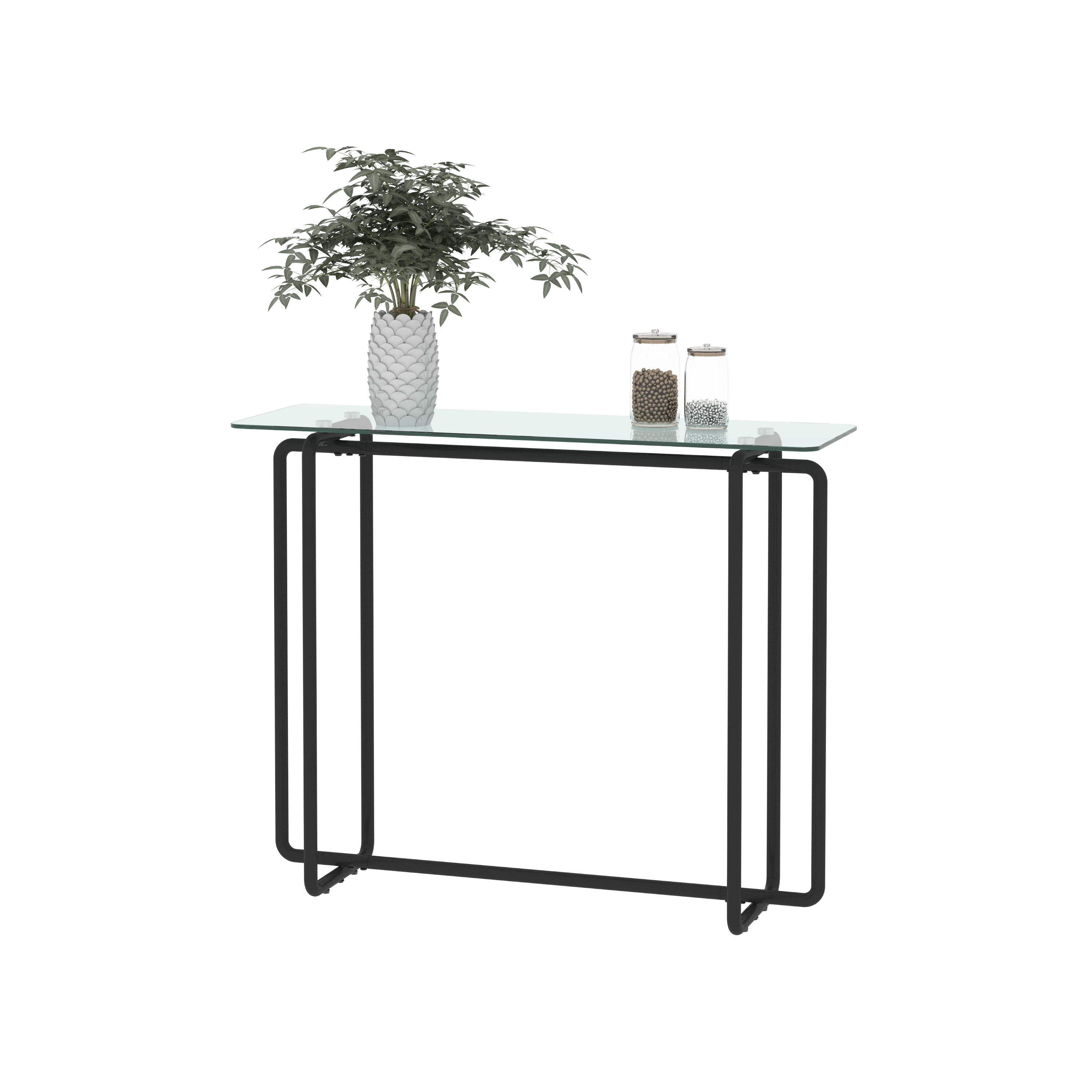 Console Table single layer tempered glass rectangular porch table black leg double tempered glass tea table,Transparent