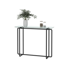 Console Table single layer tempered glass rectangular porch table black leg double tempered glass tea table,Transparent