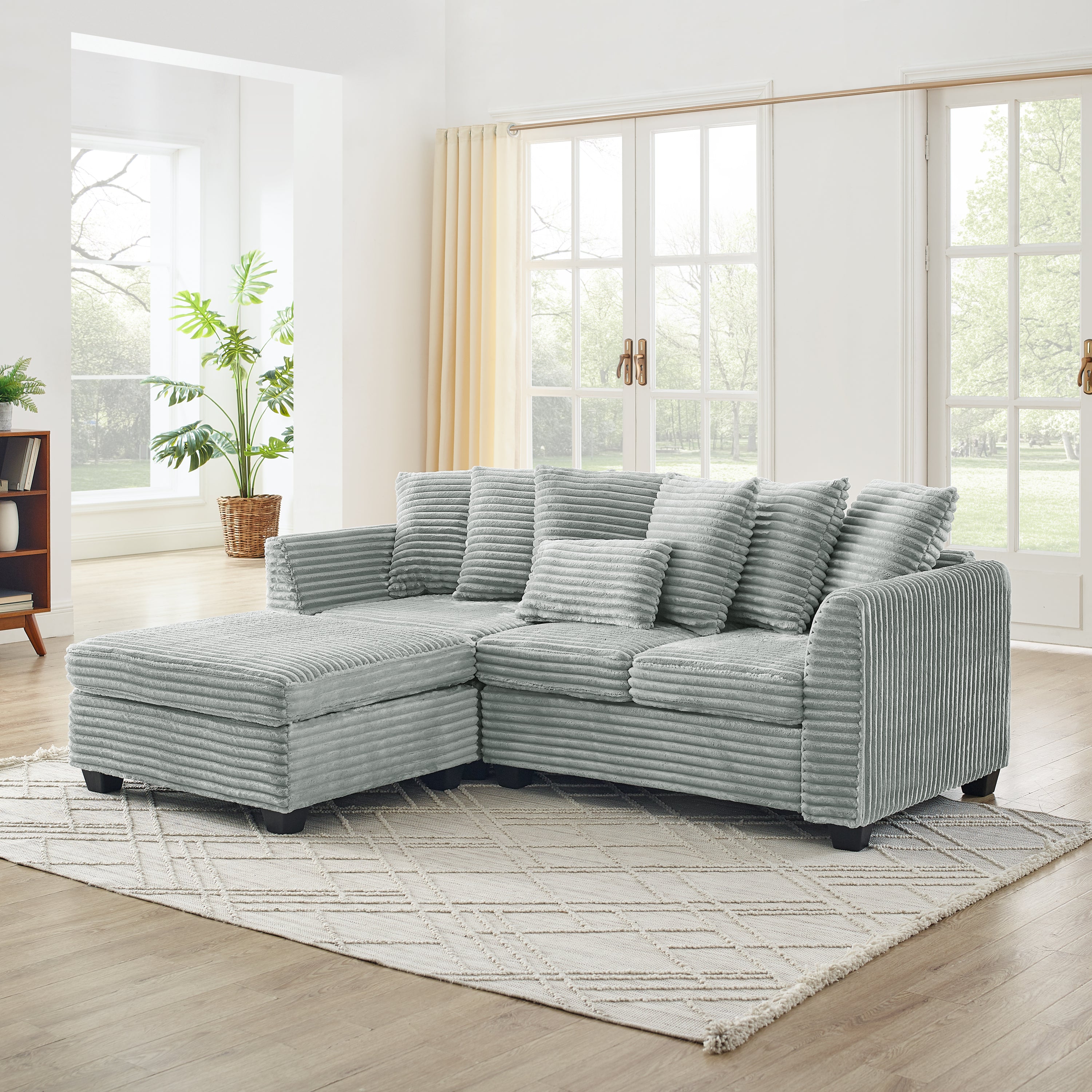 Corduroy Tufted Upholstered Sleeper Sectional Sofa, L-Shaped Modular Convertible Sofa , GY