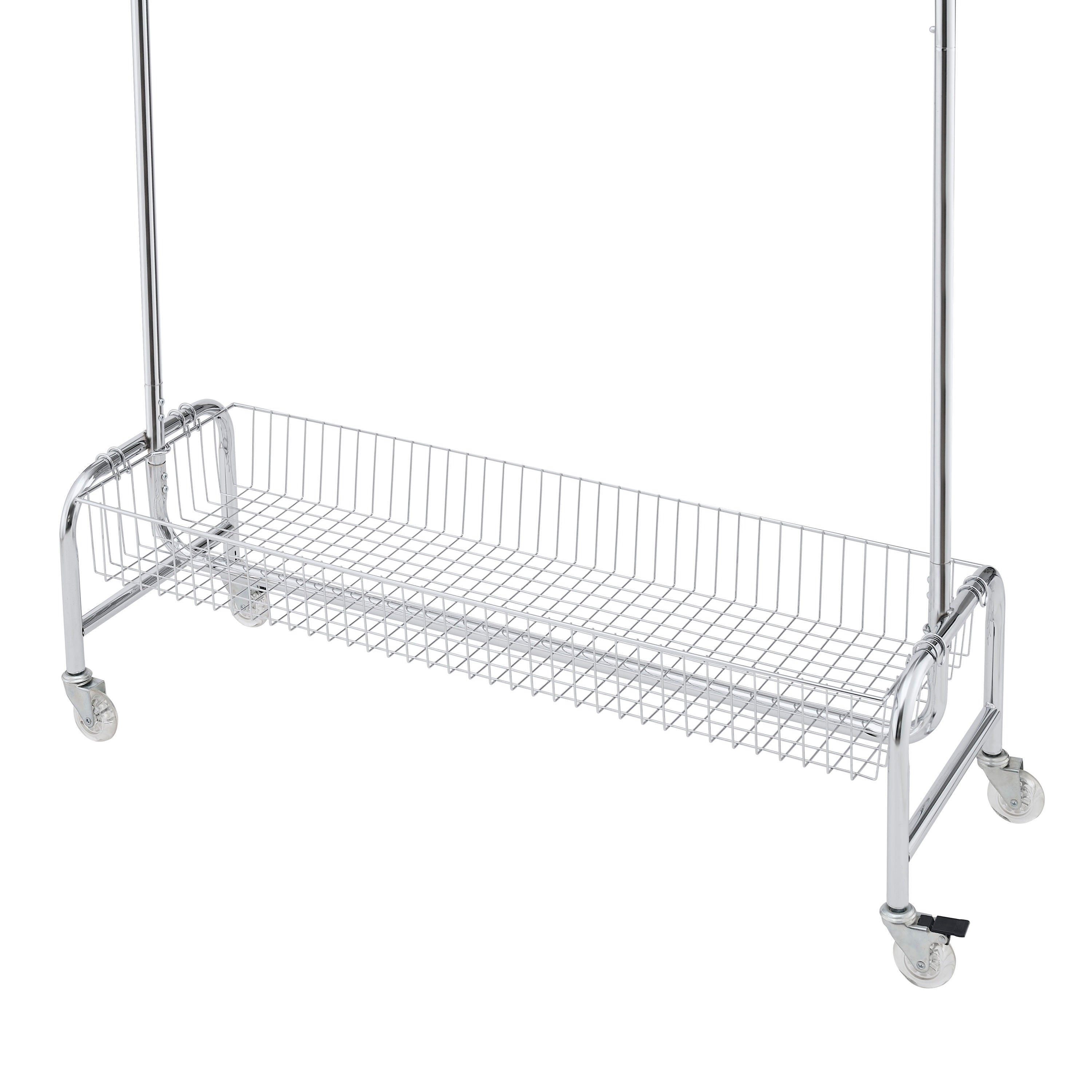 Garment Rack with Basket on Wheels Rolling Clothes Rack for Hanging Clothes Heavy Duty Garment Rack,2 pcs in one carton