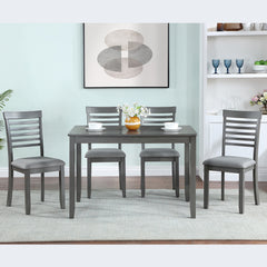 5 Piece Modern Dining Set, Rectangular Wooden Dining Table with 4 Upholstered Chairs for Kitchen, Dining Room, Gray