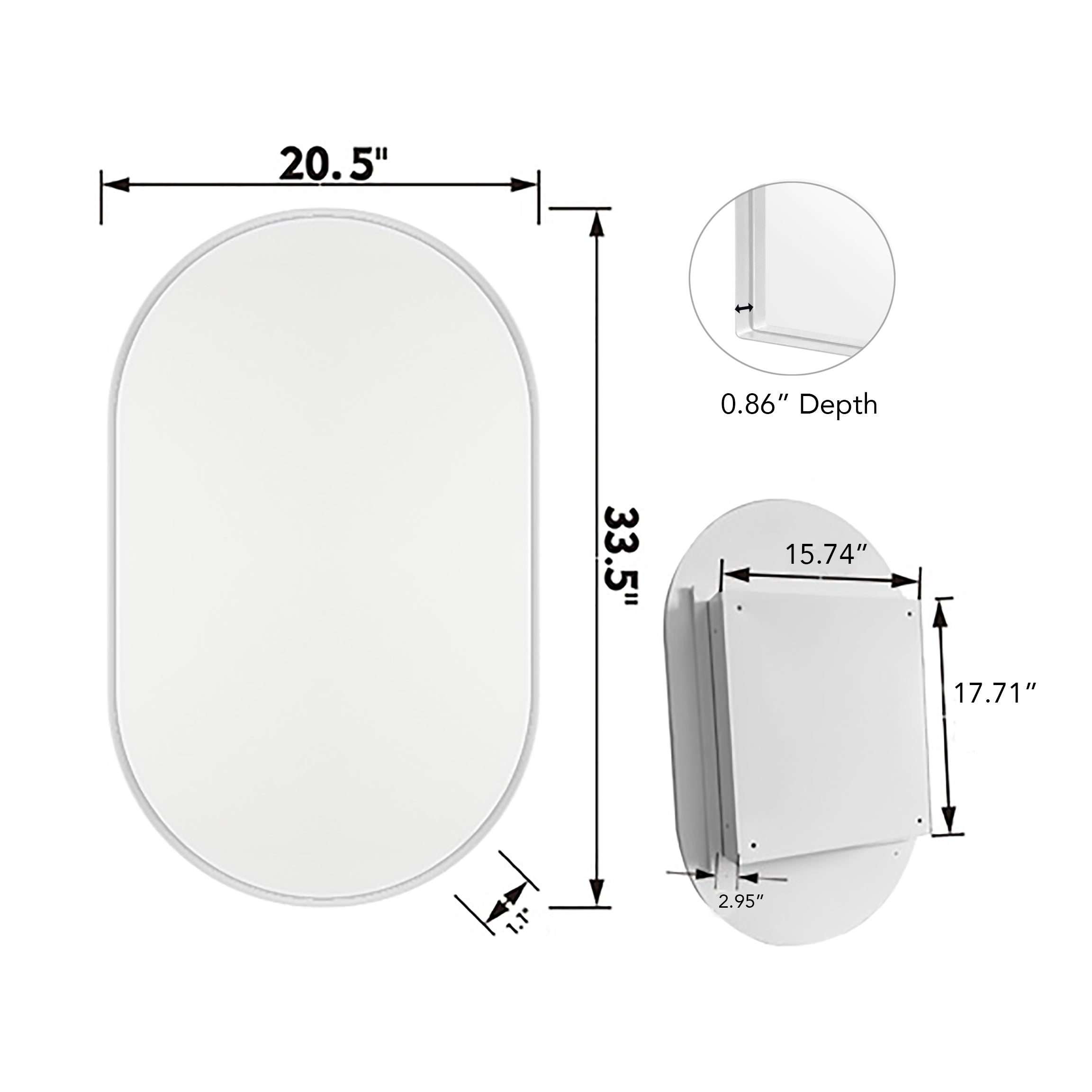 20x34 Inch Oval Recessed Medicine Cabinet, Metal Framed Bathroom Wall Cabinet with Mirror and Adjustable Shelves, Wall Mirror with Storage for Bathroom, White