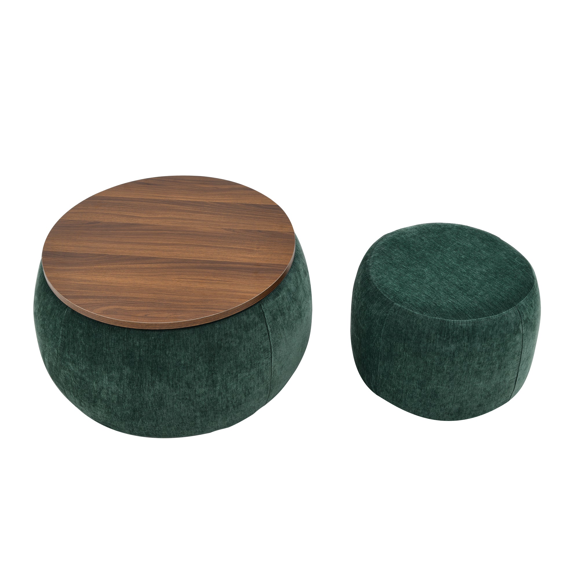 Round Storage Ottoman, 2 in 1 Function, Work as End table and Ottoman,with small seat,Green(25"x25"x14.7")