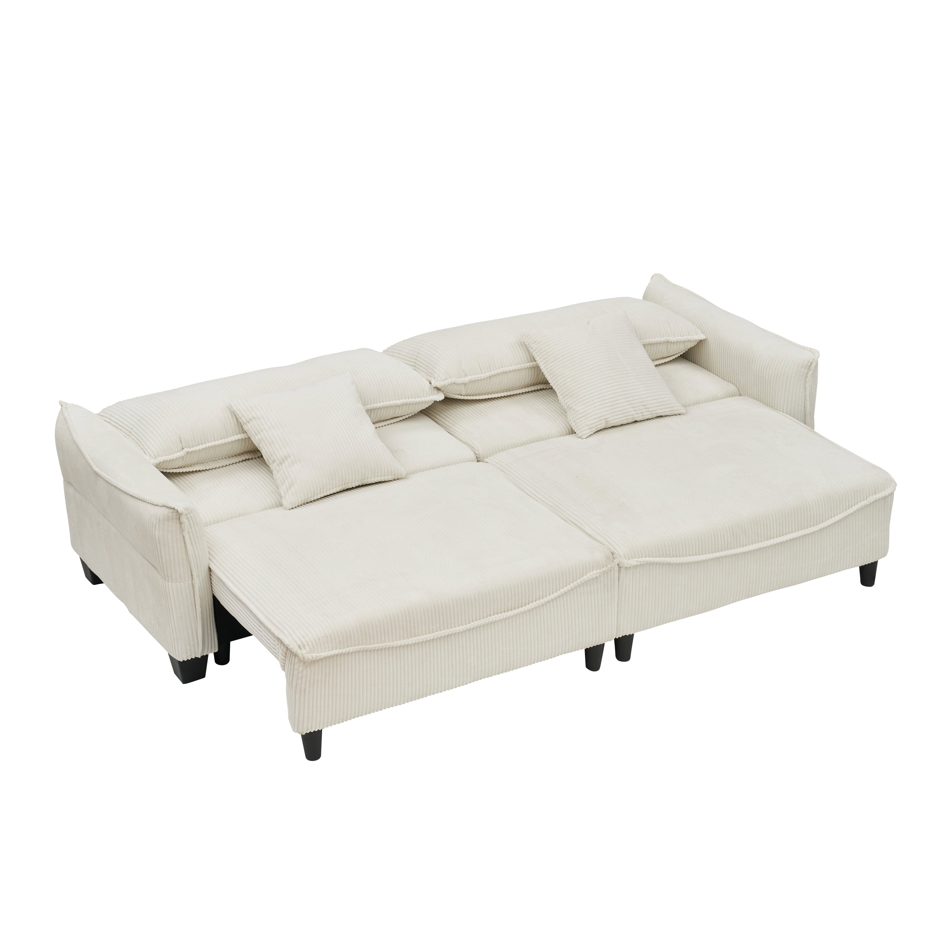 3-Seater Beige Corduroy Sofa Bed with Two Pillows - Ideal Design for Living Room