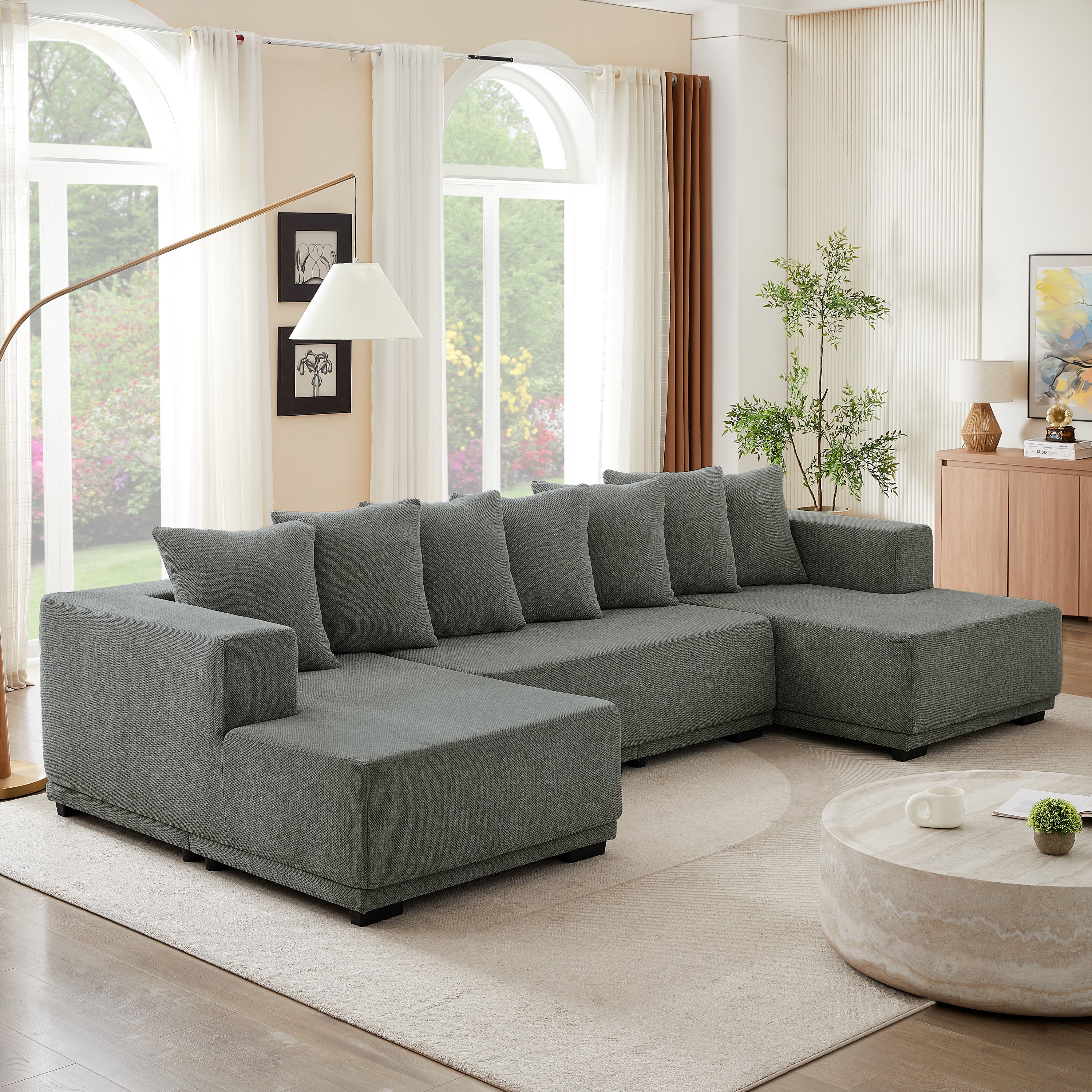 Chenille U-Shaped Sectional Sofa Set,Minimalist Style Modular Sectional Sofa, Luxury Chenille Fabric Cloud Couch for Living Room