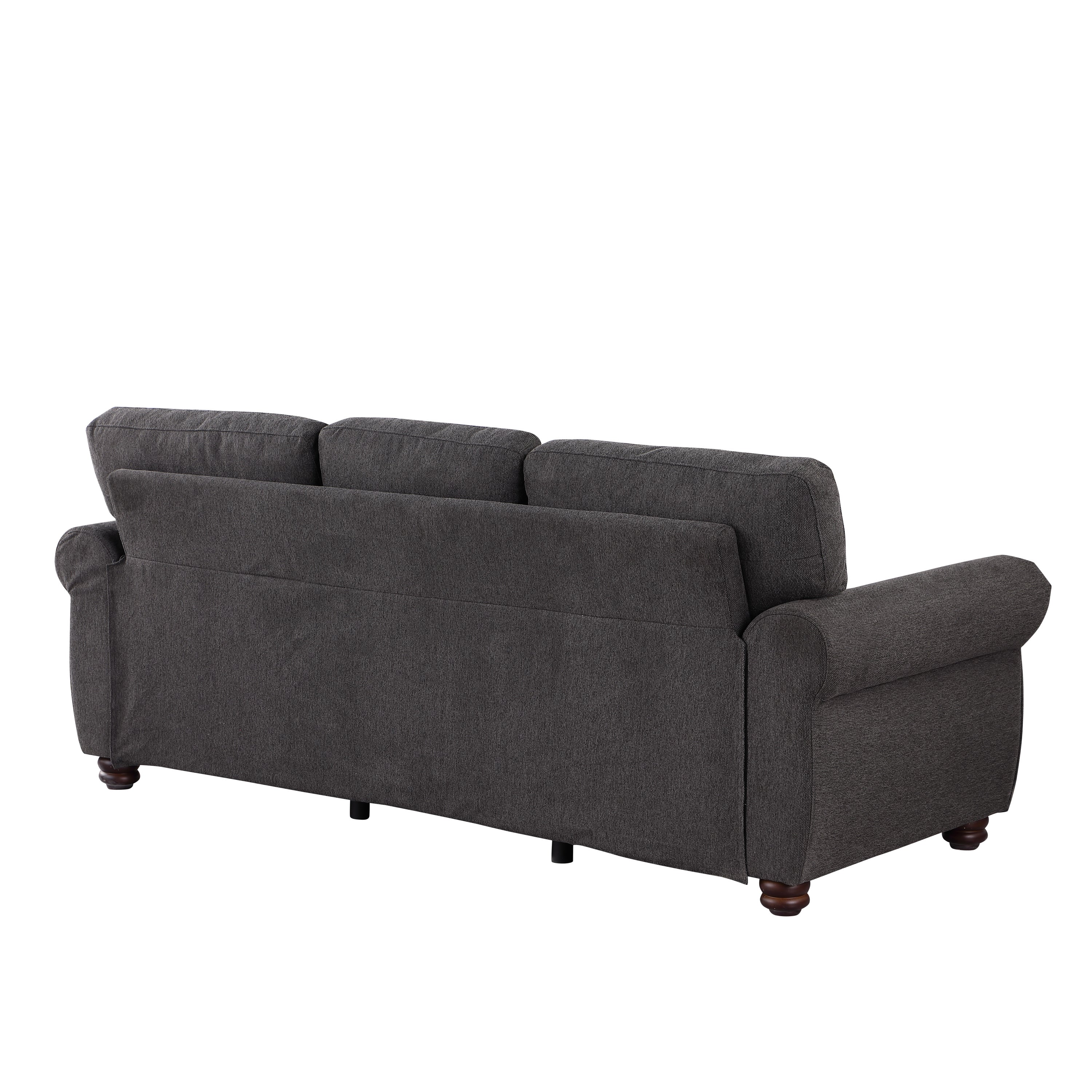 3-Seater Black Chenille Sofa