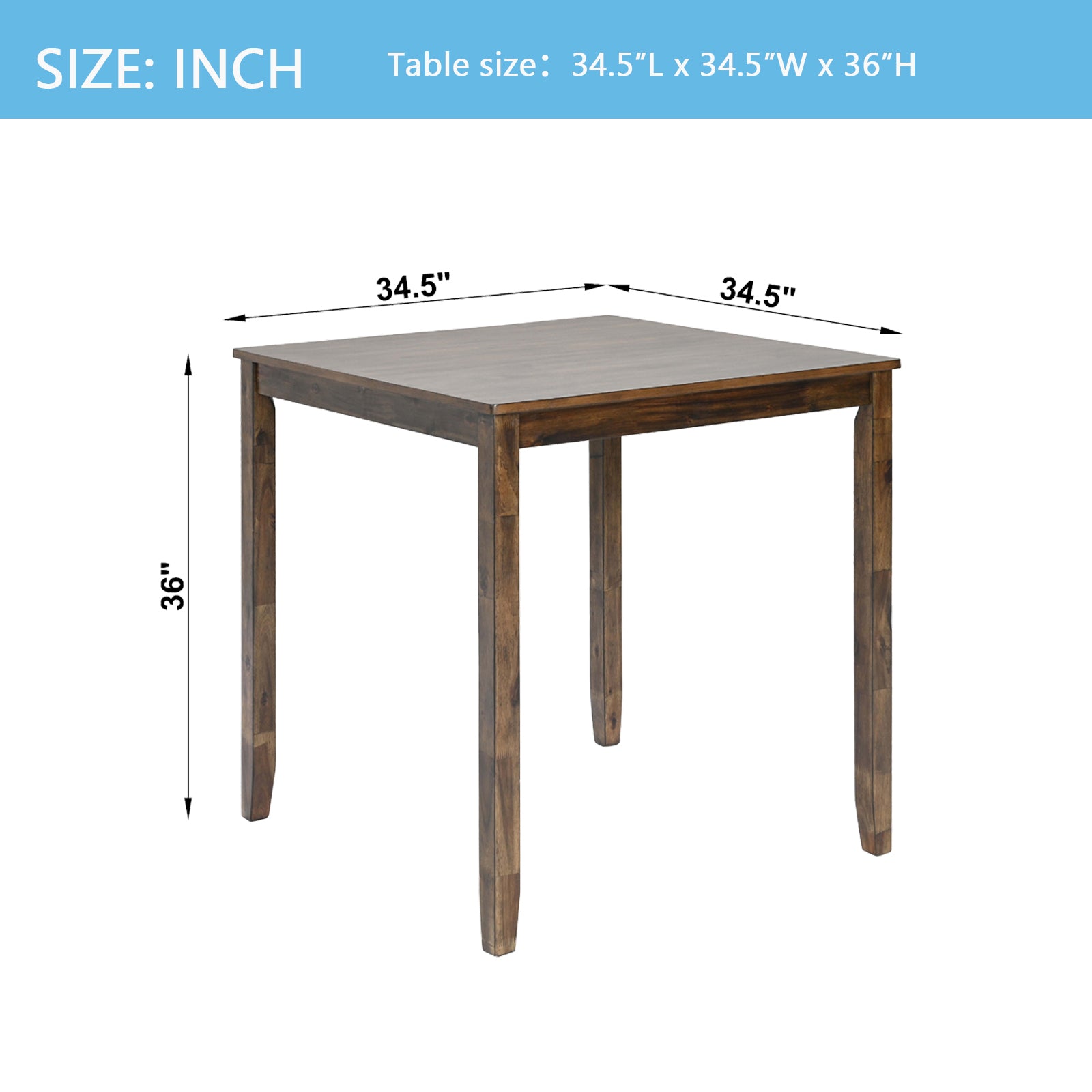 Wooden Dining Square Table, Kitchen Table for Small Space,