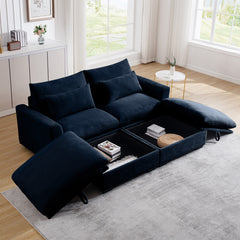 Corduroy Two-Seater Sofa with 2 Storage Footrest, 2 Seater Sectional  deep seat sofa,Comfy Couches for Living Room ,Bule Sofa