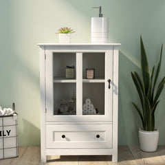 Buffet storage cabinet with single glass doors and unique bell handle