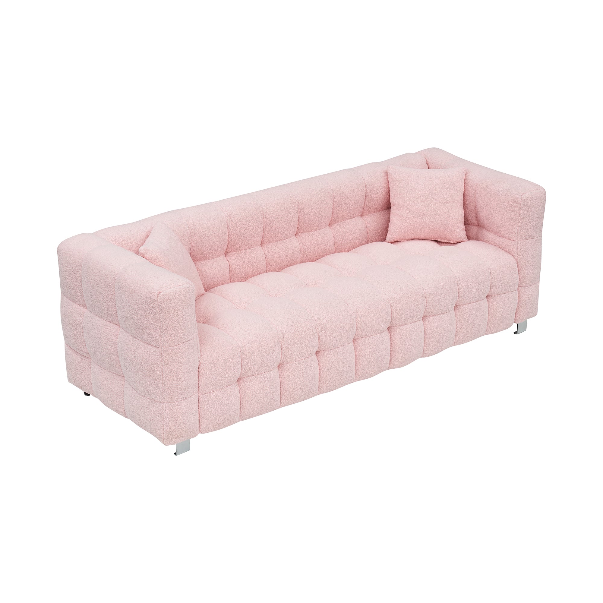 3-Seater Pink Modular Pit Sofa in Teddy Fleece with 2 Pillows for Living Room