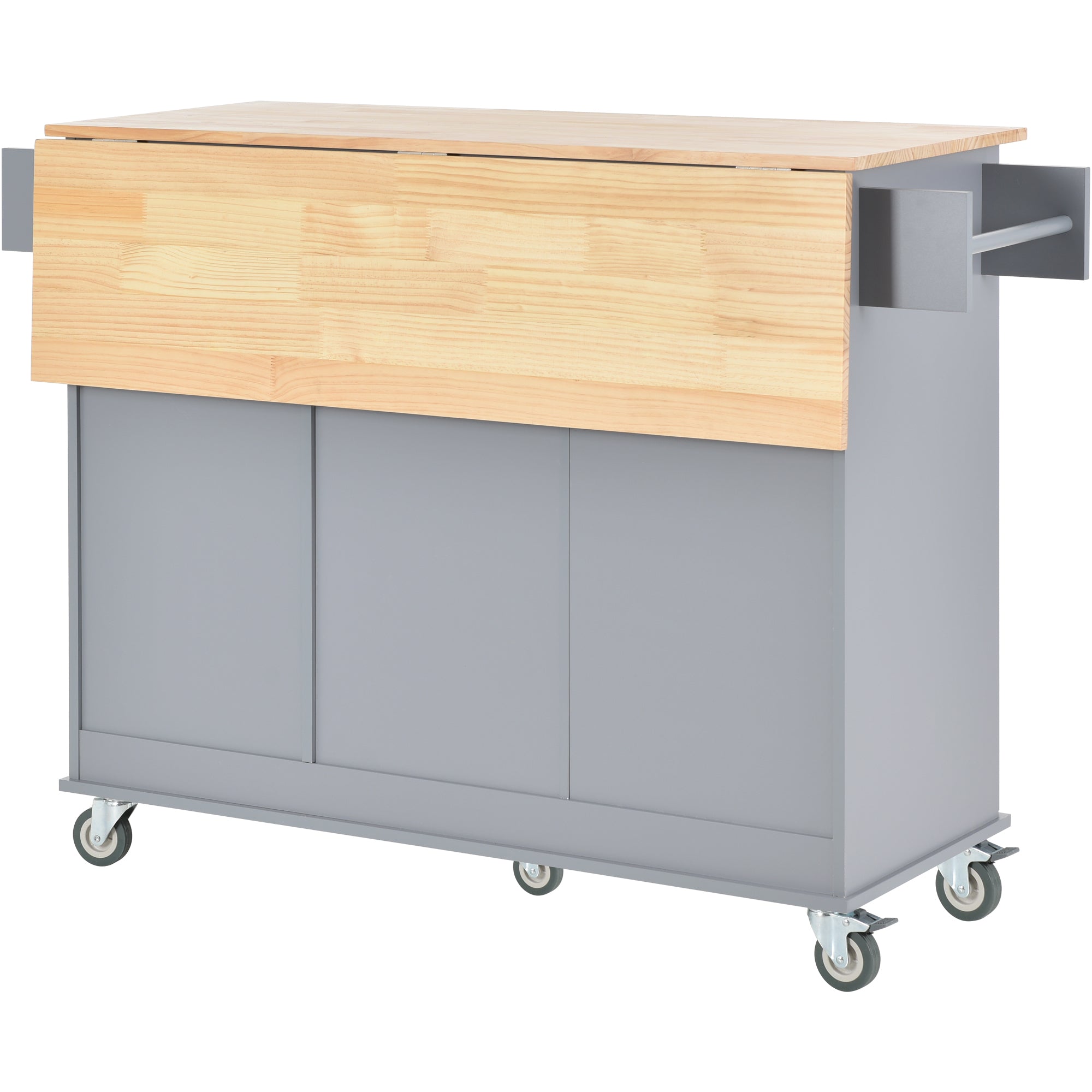 52.7" Rolling Mobile Kitchen Island with Solid Wood Top and Locking Wheels, Grey Blue