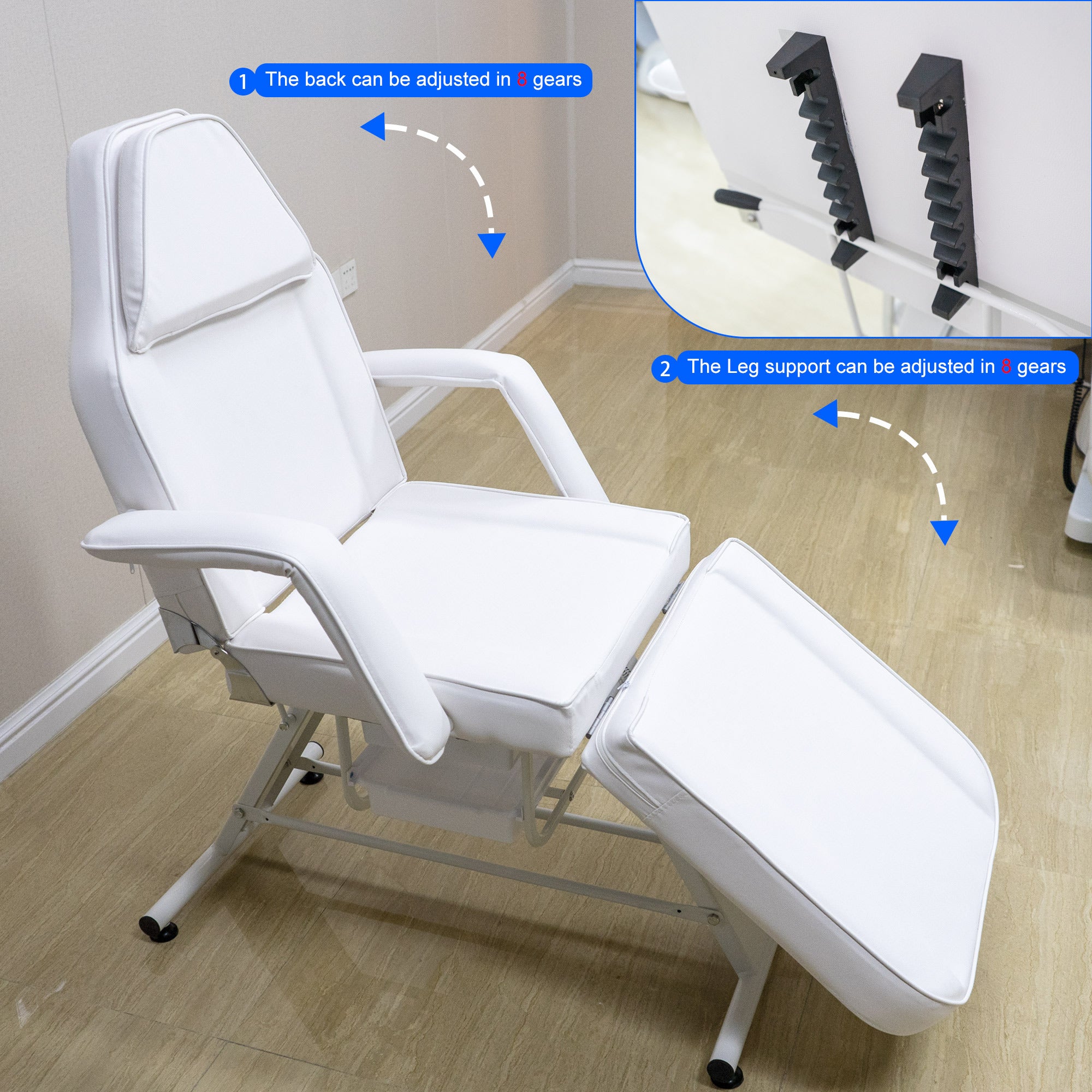 Facial Beds for Esthetician Adjustable 3-Section Lash, 72 Inches Facial Spa Chair, White