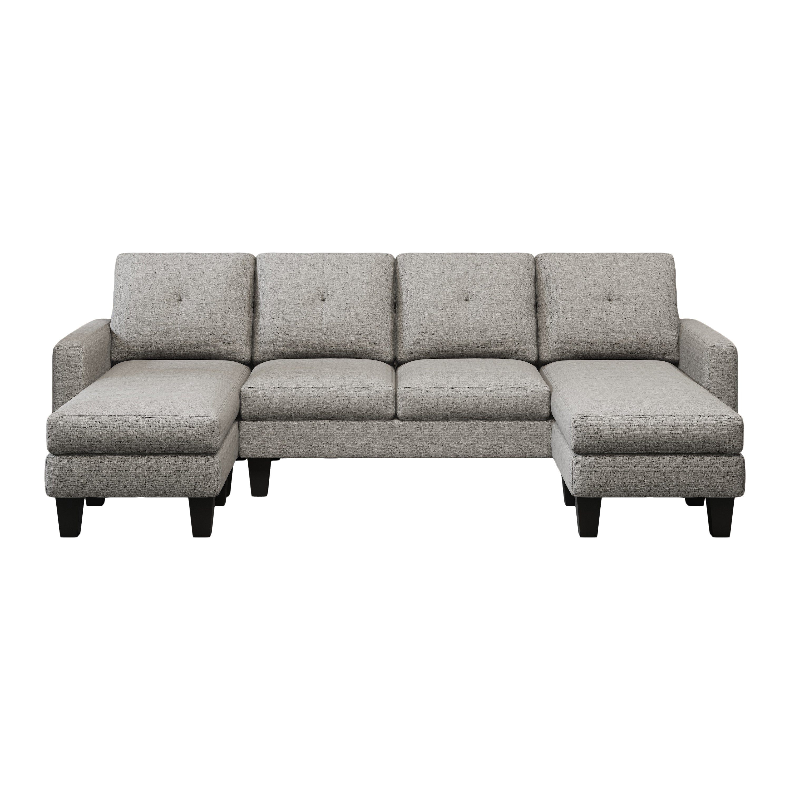 U-Shaped Sofa Coch 4-Seat Sofa with Chaise Polyester Fabric for Living Room Apartment Office (Light Grey)