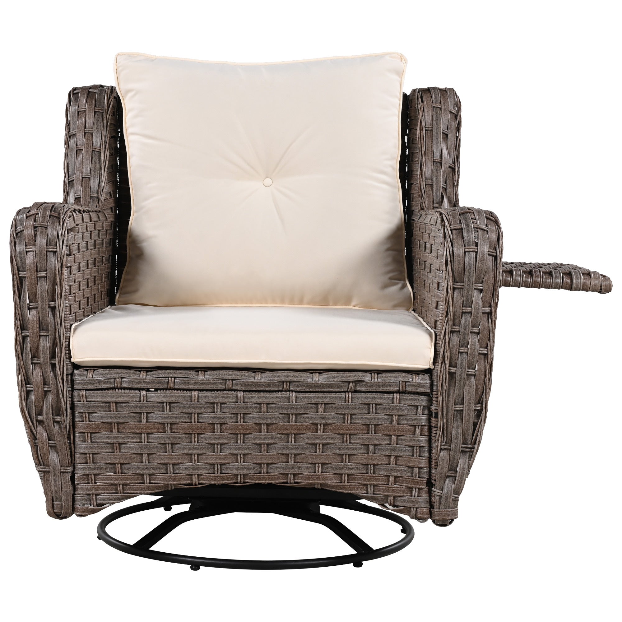 K&K 5 Pieces Outdoor Patio Furniture Set with Pet House Cool Bar and Retractable Side Tray, Rattan Wicker Patio Swivel Rocking Chairs Set of 2 with Ottomans for Backyard, Porch, Balcony, Beige