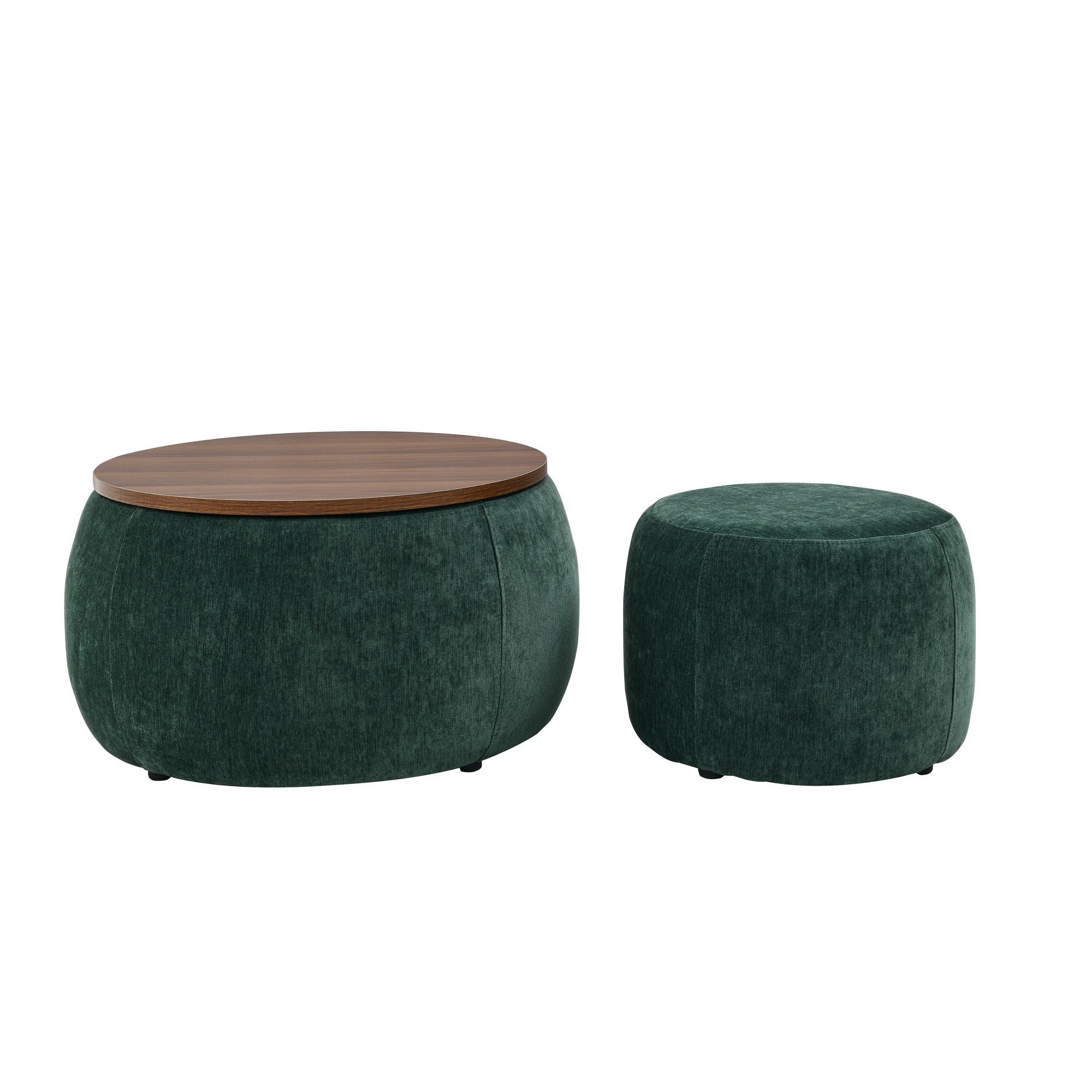 Round Storage Ottoman, 2 in 1 Function, Work as End table and Ottoman,with small seat,Green(25"x25"x14.7")