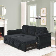 Corduroy Tufted Upholstered Sleeper Sectional Sofa, L-Shaped Modular Convertible Sofa with Reversible Storage Chaise, Pull Out Sleep Couch Bed and Reclining Backrest Perfect for Living Space, Black