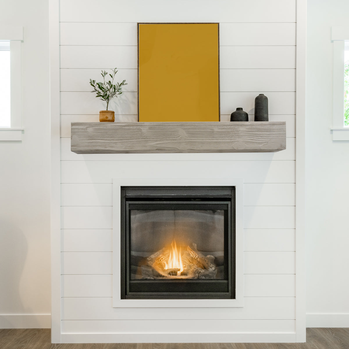 60" Rustic Wood Floating Fireplace Mantel Shelf – Wall-Mounted Home Decor