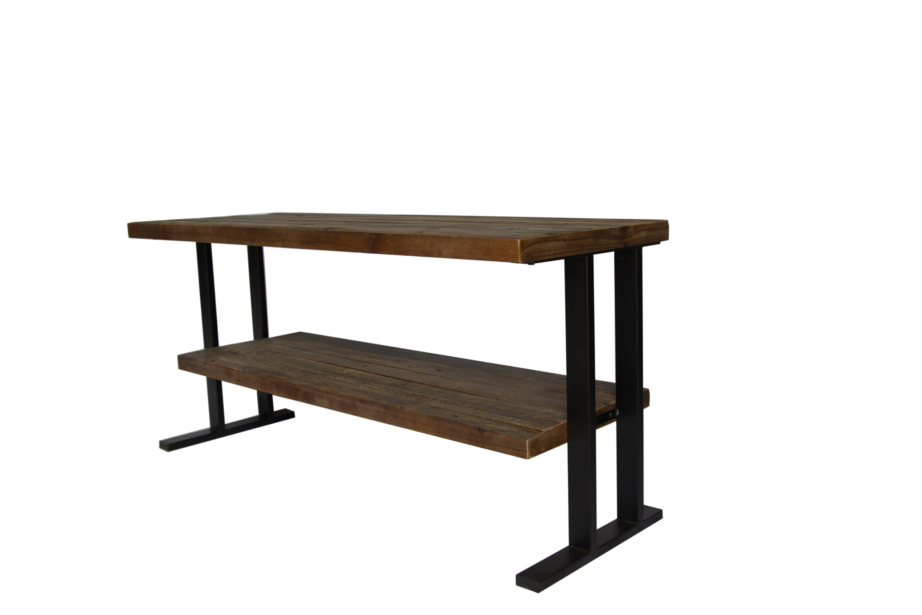 Media Console Table with one shelf to your Home decor, Natural Reclaimed wood and black finish