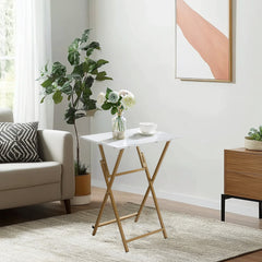 Gold & White Folding TV Tray Table, No Assembly Required