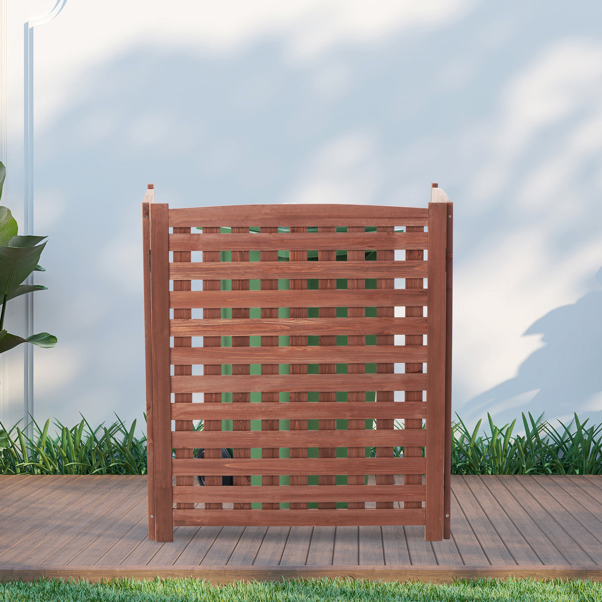 Brown Cedar AC Fence Screen – 3-Panel Privacy Enclosure for AC & Trash (32"W x 38"H)