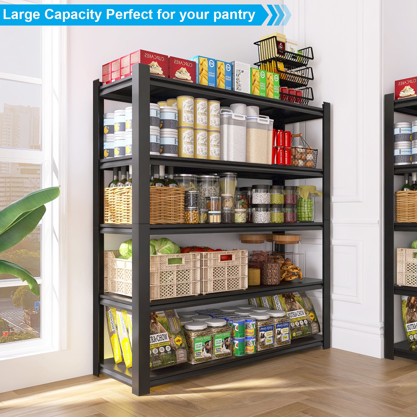 72.05 Inch Tall Black Metal Shelves with 5 Removable Dividers Are High Capacity and Load Bearing for Garages, Kitchens and Offices(72*47.27*23.62)