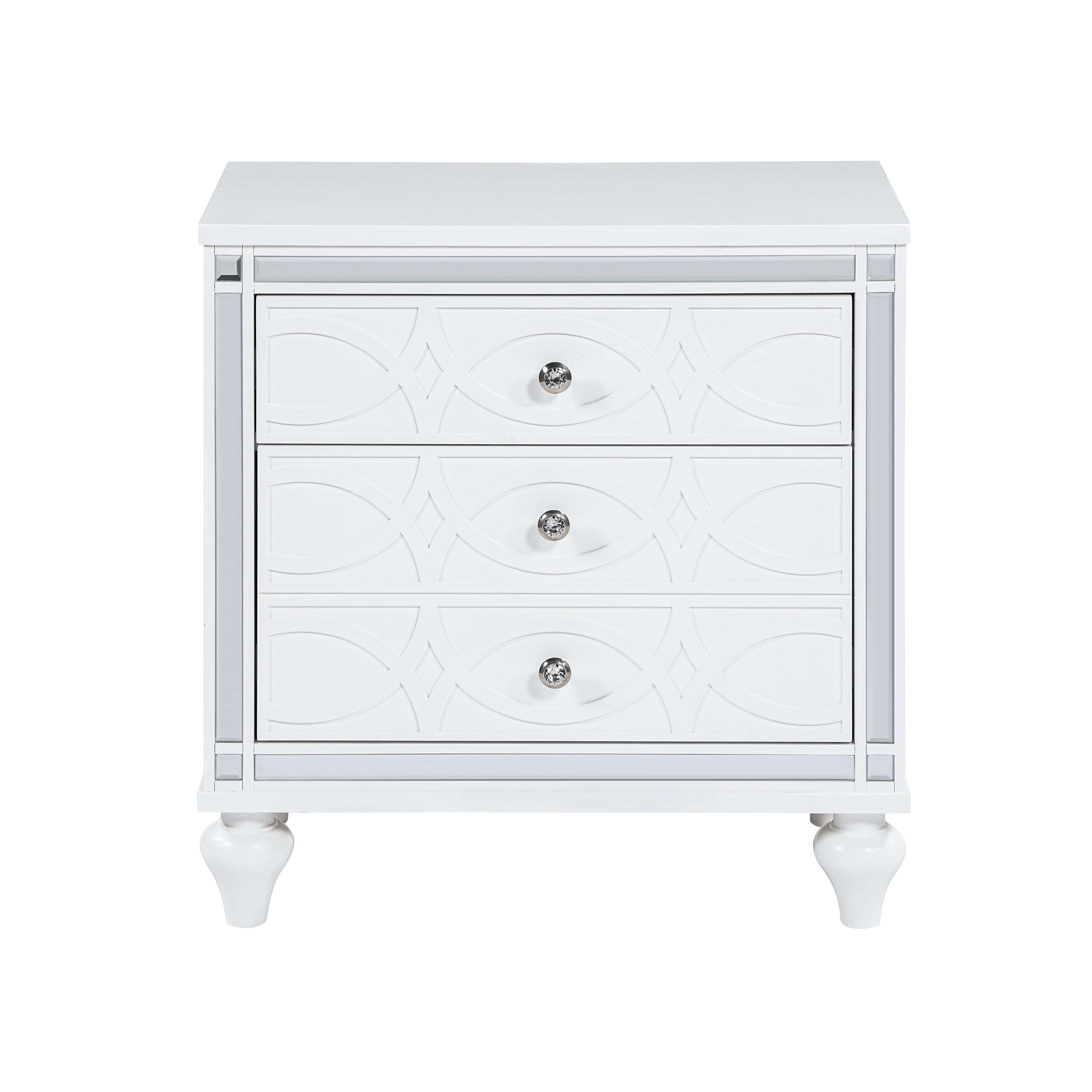 Contemporary Nightstands with mirror frame accents, Bedside Table with two drawers and one hidden drawer, End Table with Crystal Pull for Living Room,Bedroom, White