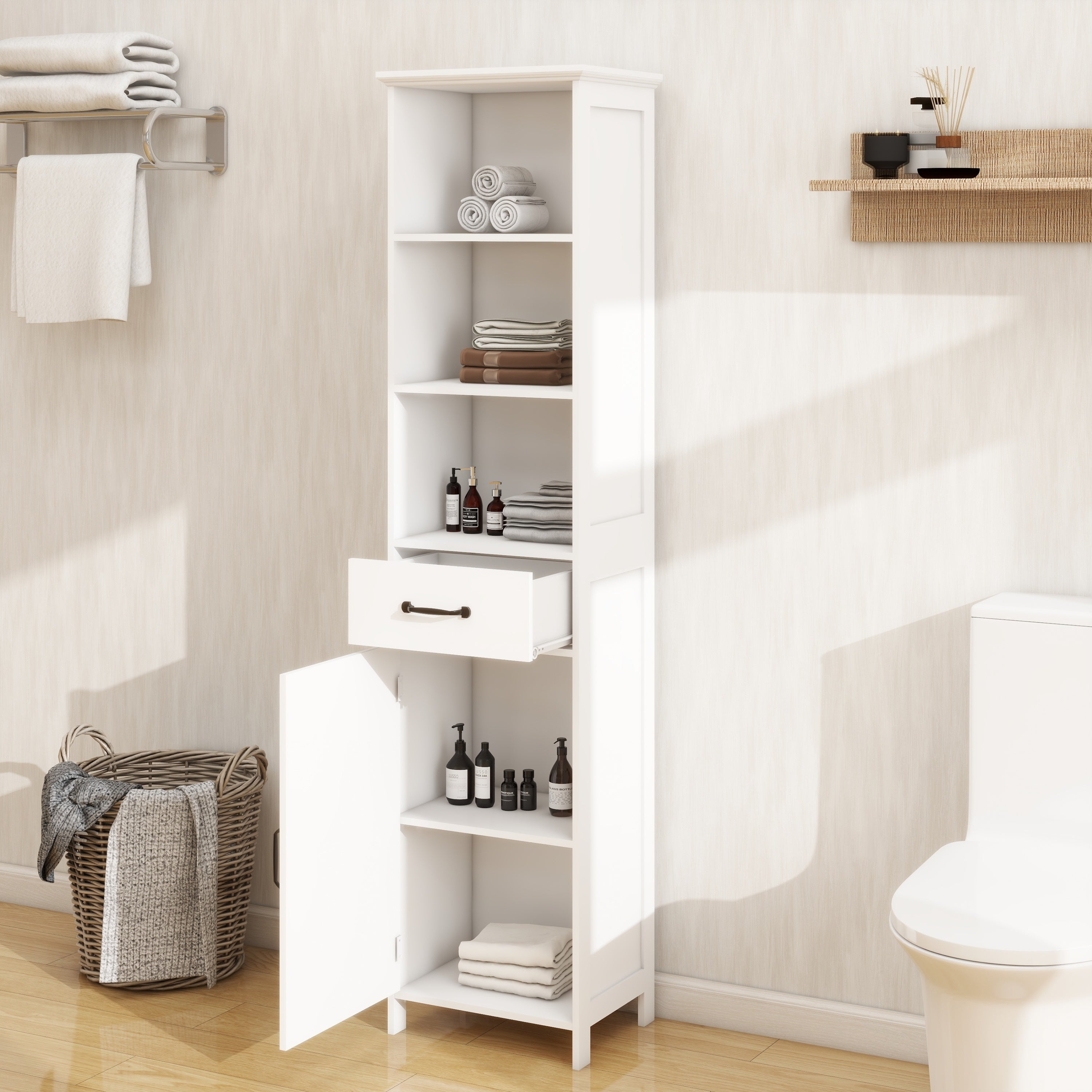 Floor Standing Cabinet with 1 Door and 1 Drawer - White