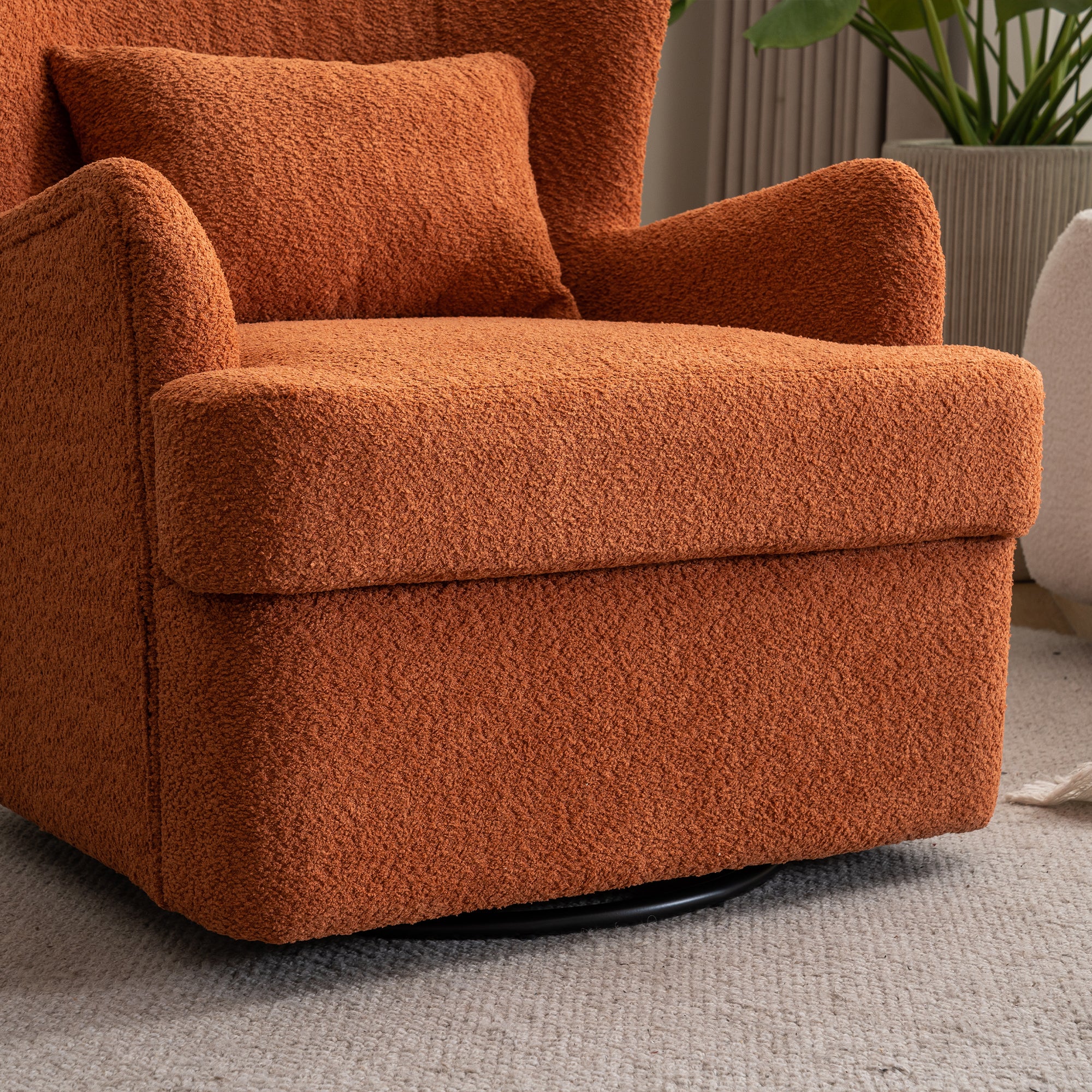 Modern Luxury Velvet Swivel Chair, 360° Swivel Comfort Round Armchair, Single Sofa Chair with Lounge Seat for Bedroom/Office/Reading Space, Set of 1 ,Orange